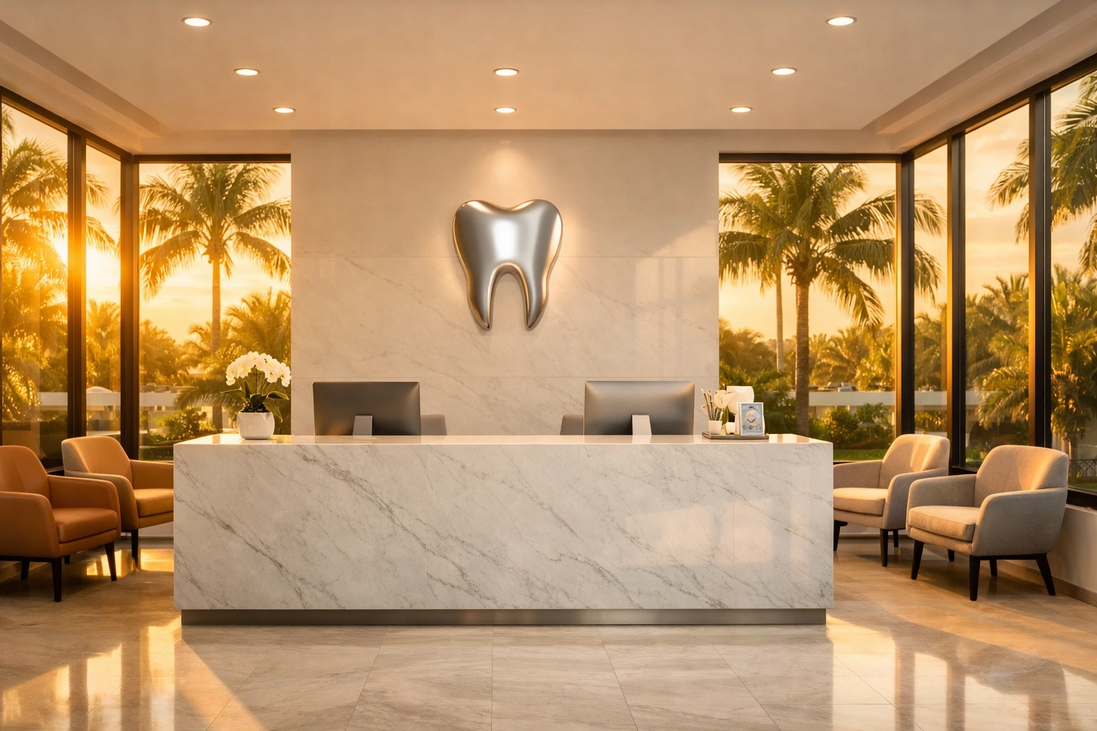 Modern Florida dental clinic reception area representing growth from business loans for dentists.