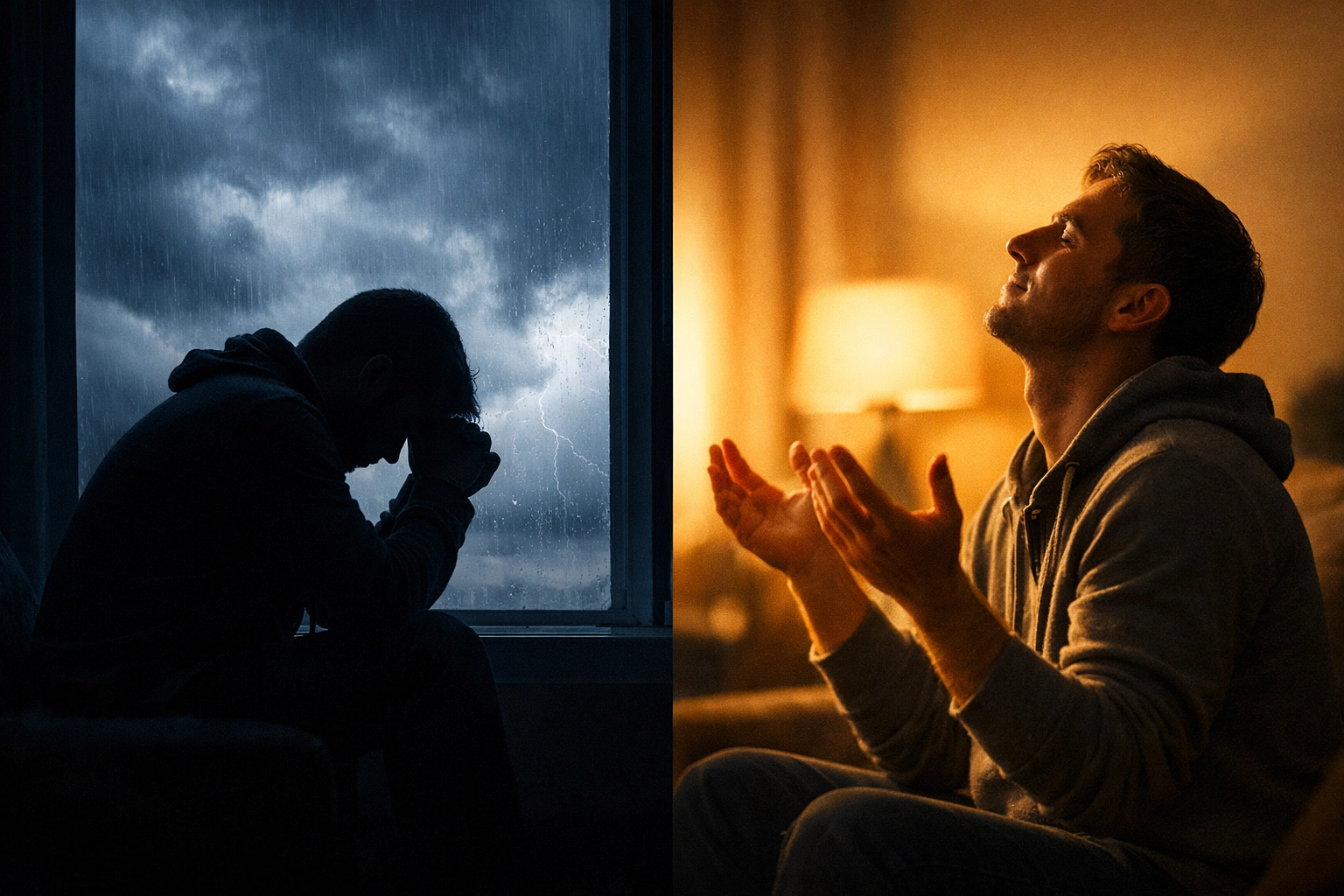 Person finding peace and hope through faith despite troubling news and circumstances