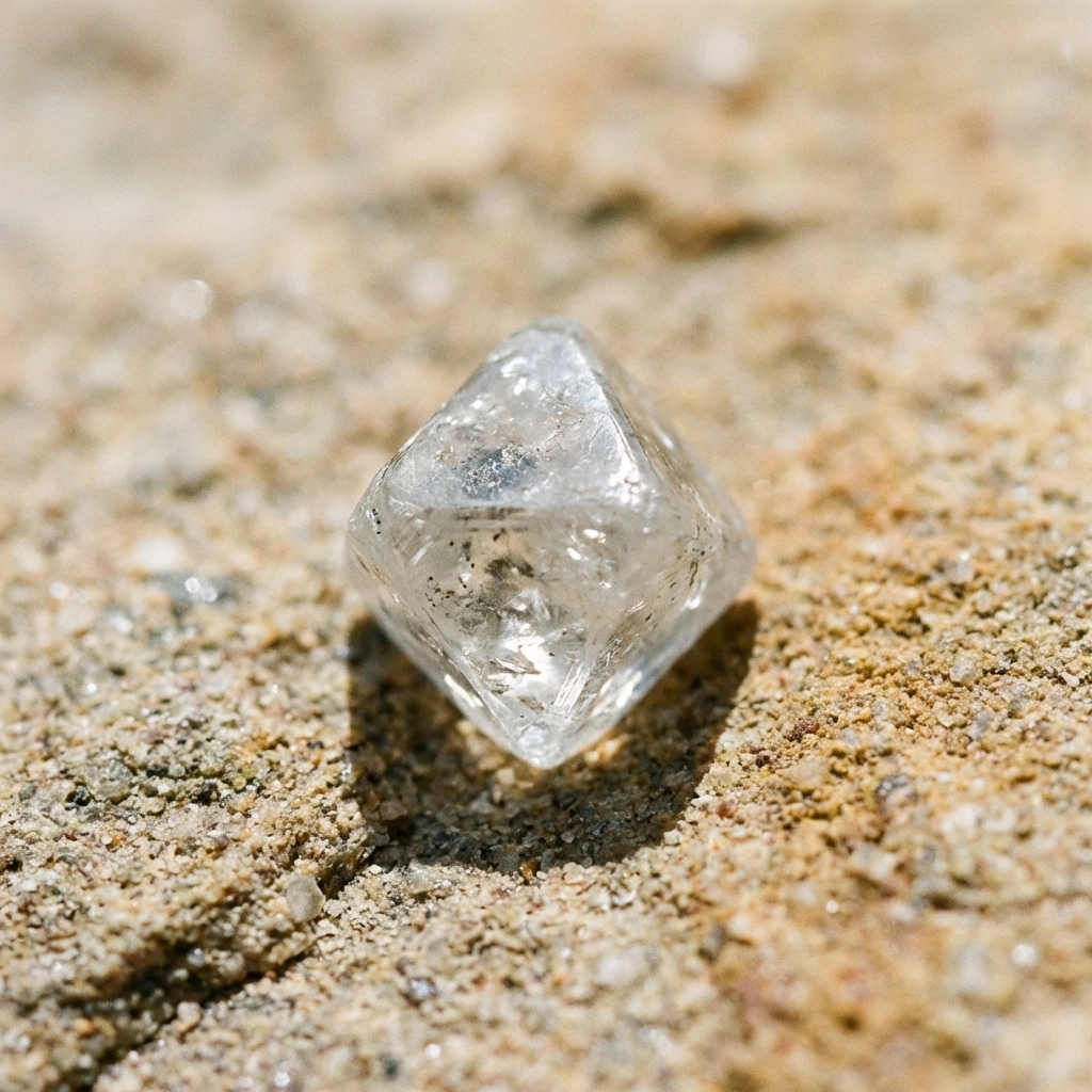 Raw diamond crystal on sandstone highlighting the strong bonding in giant covalent structures