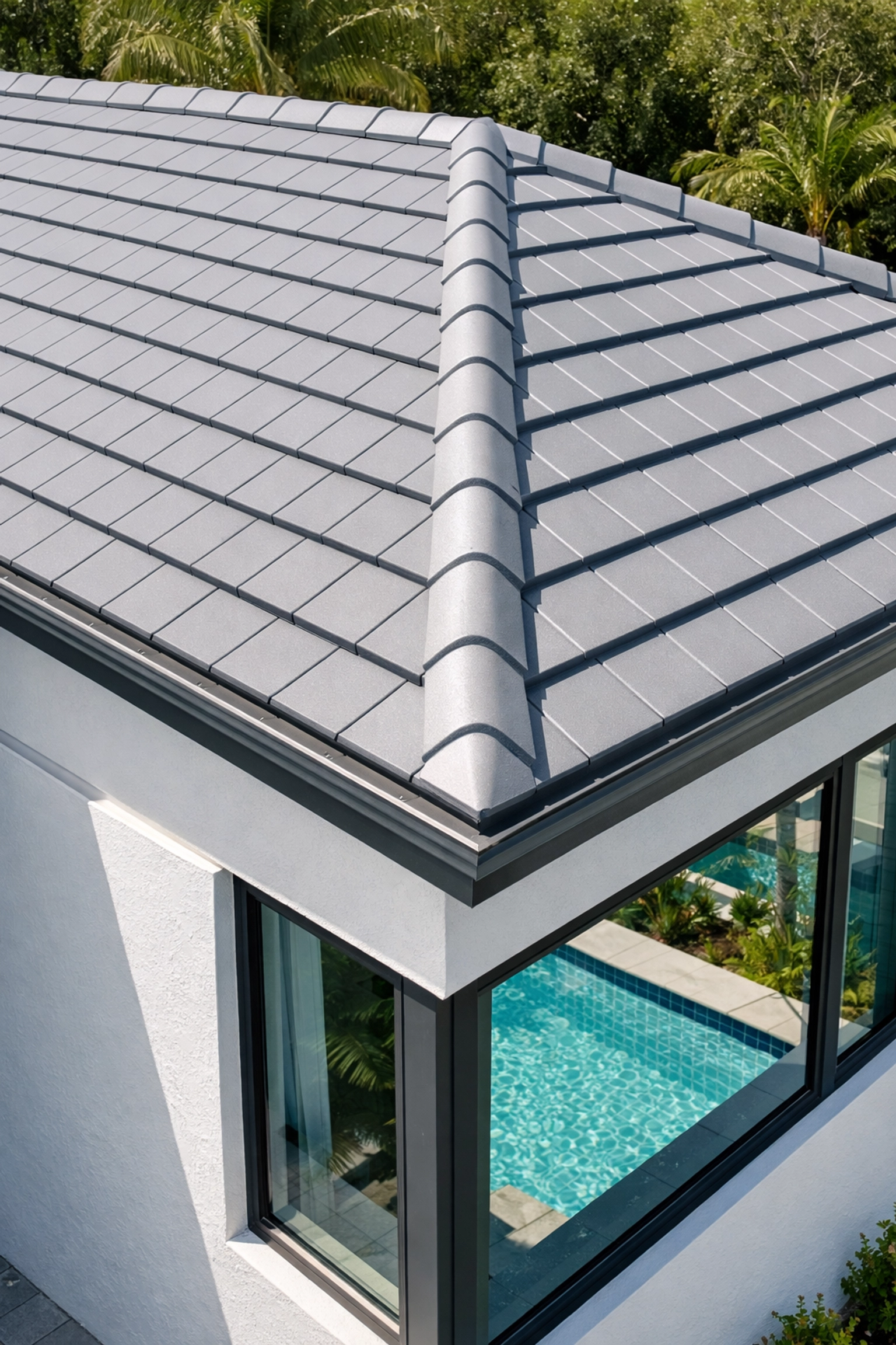 Modern Cape Coral home with a new tile roof and hurricane impact windows for better insurance rates.