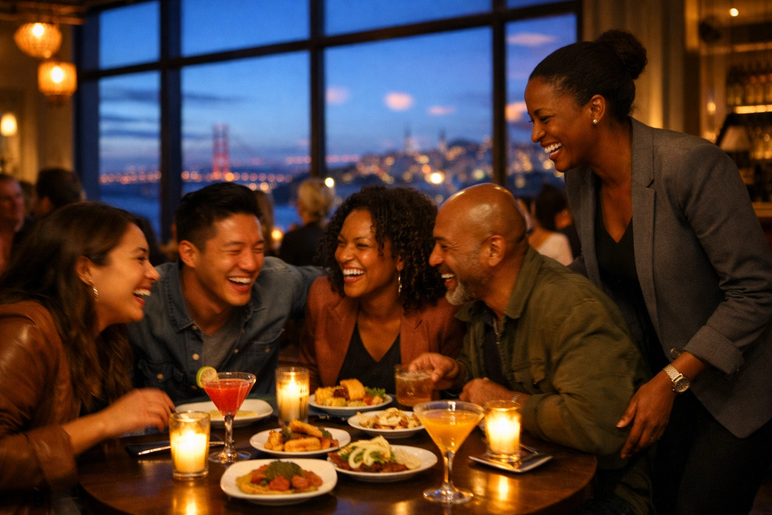 Diners and staff in a busy SF restaurant, reflecting successful restaurant feasibility and operations.