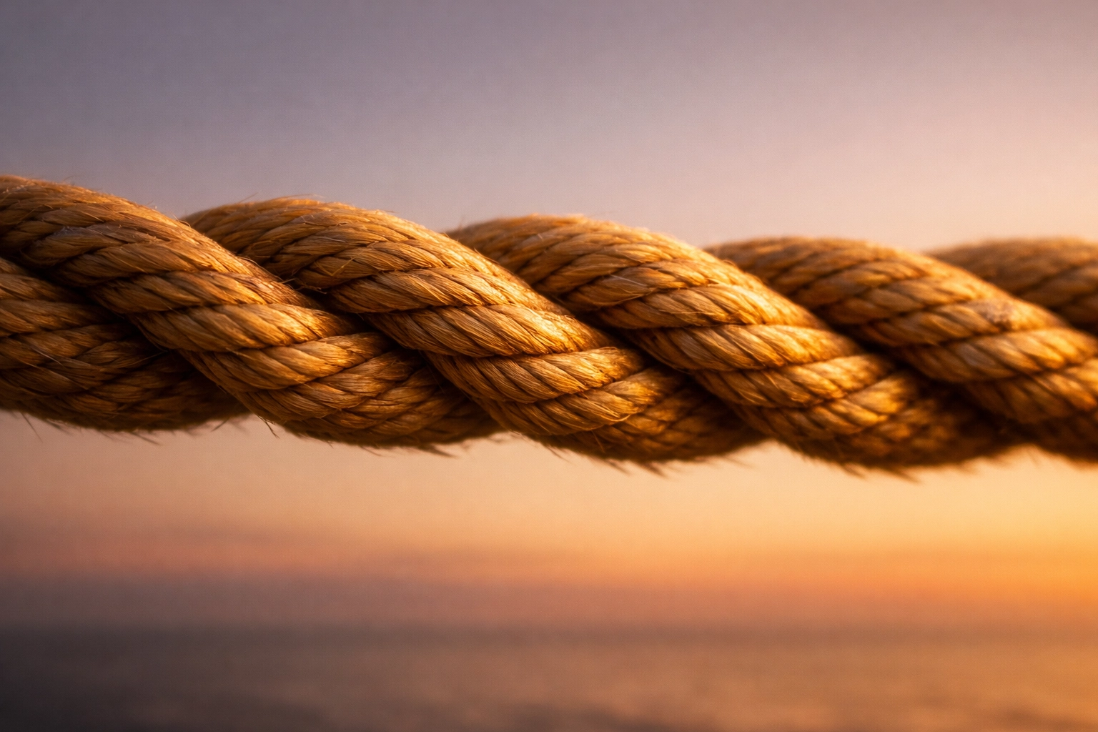 Three strands of golden rope intertwined to form a strong cord symbolizing unity and collaboration.