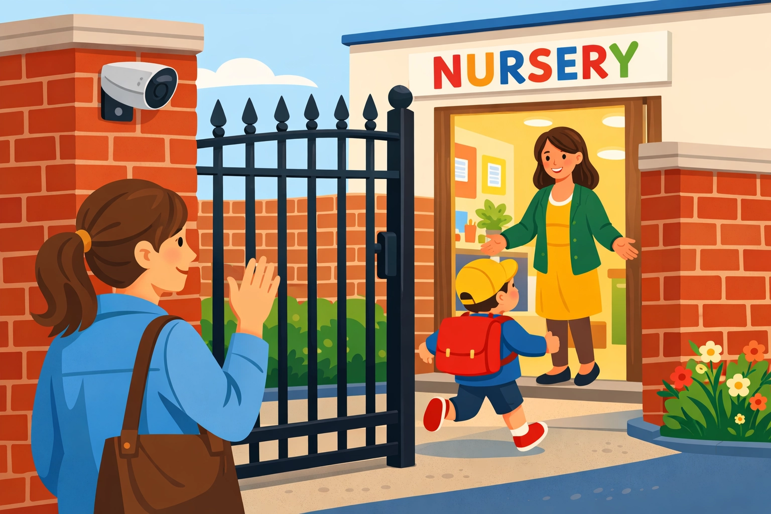 Secure nursery entrance in Chippenham featuring a modern CCTV camera to provide peace of mind for parents and staff.
