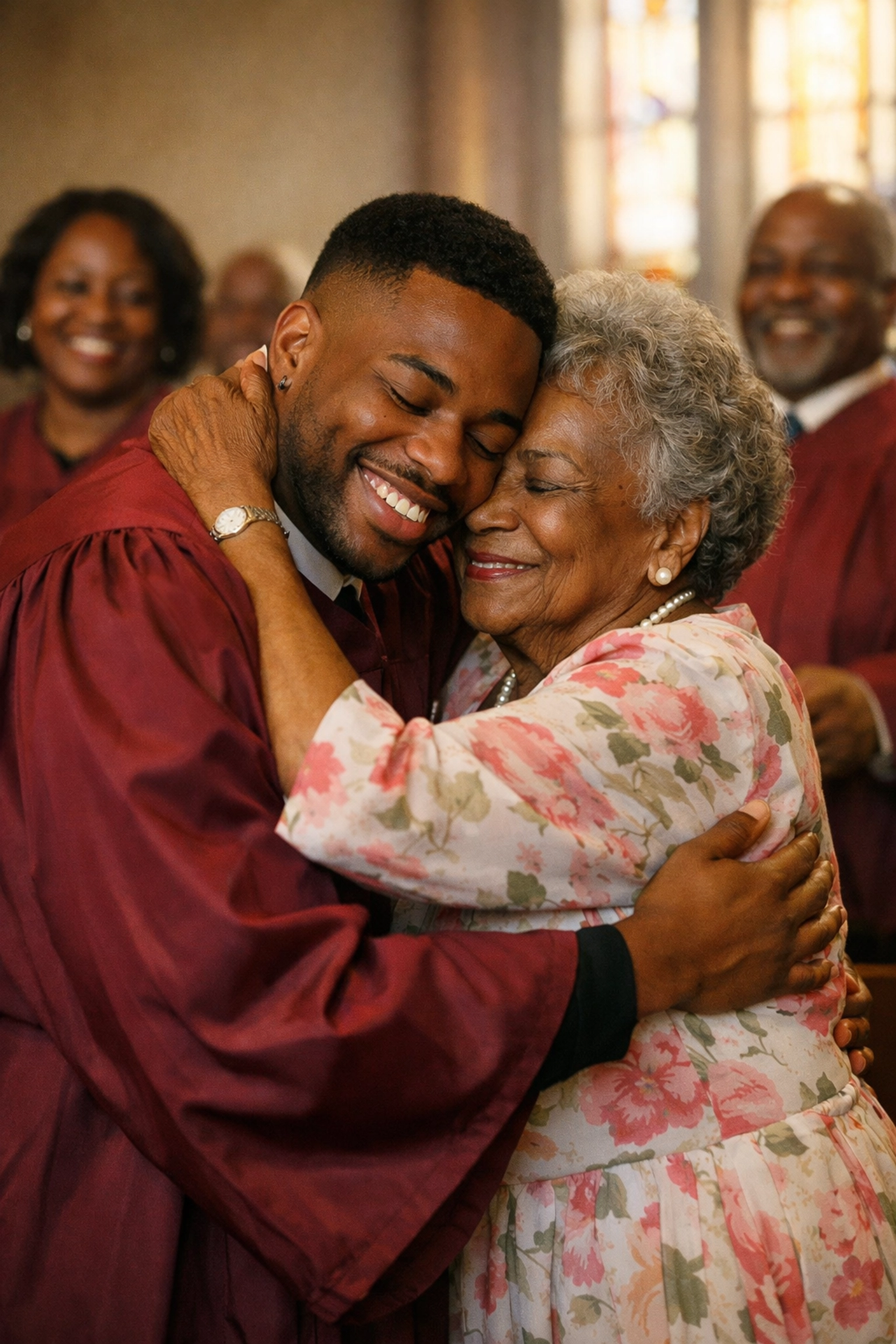 Gay choir member embraced by church elder after coming out in Southern Baptist congregation