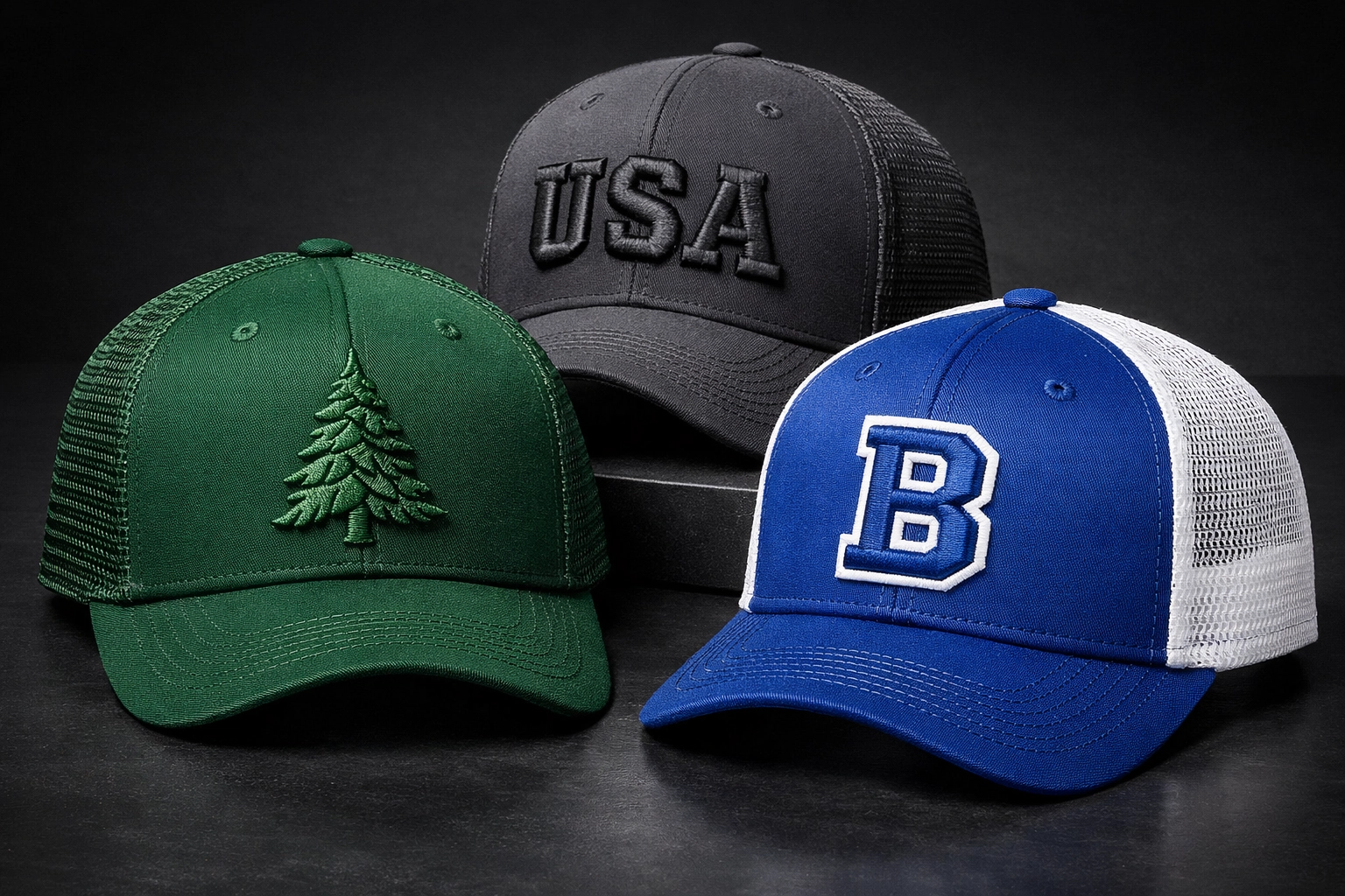 Premium custom embroidered hats for professional business branding in the DFW area.