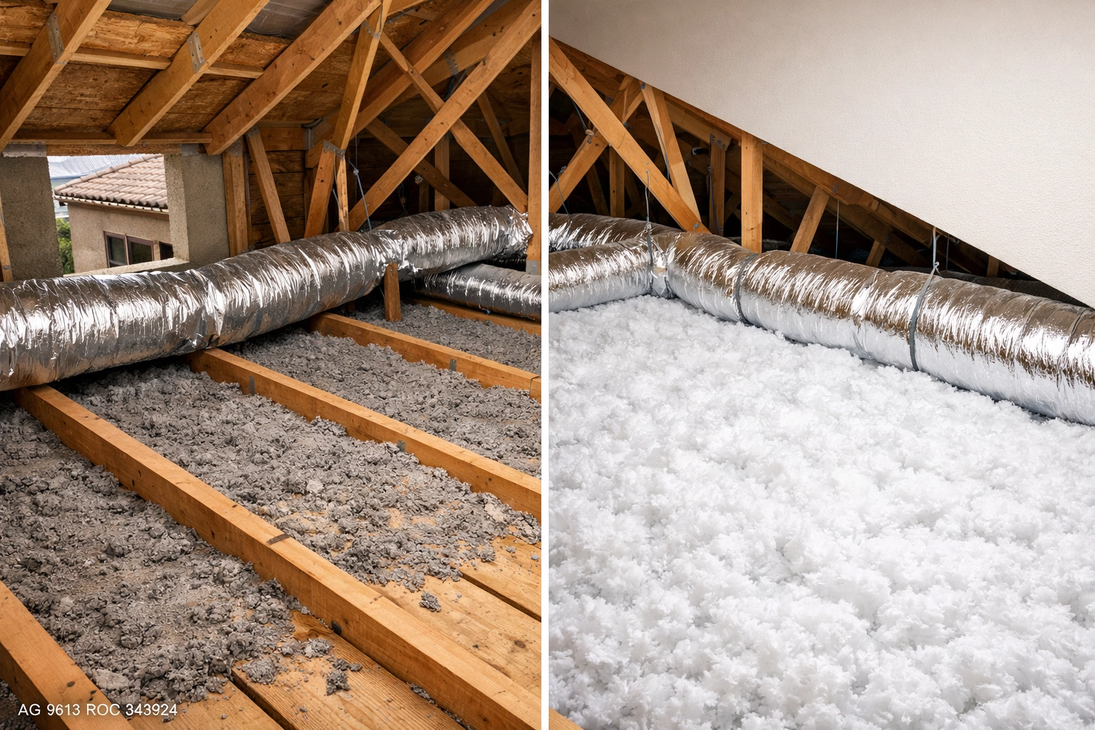 Energy efficient attic insulation and HVAC duct sealing in a Chandler, AZ residential home.