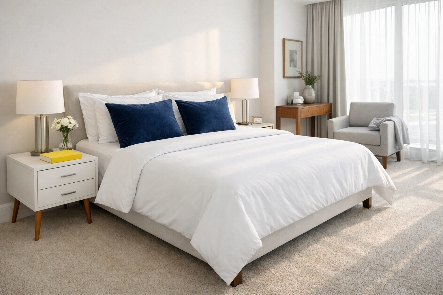 Master bedroom suite in Worcester after expert maid services Worcester for a professional turnover.