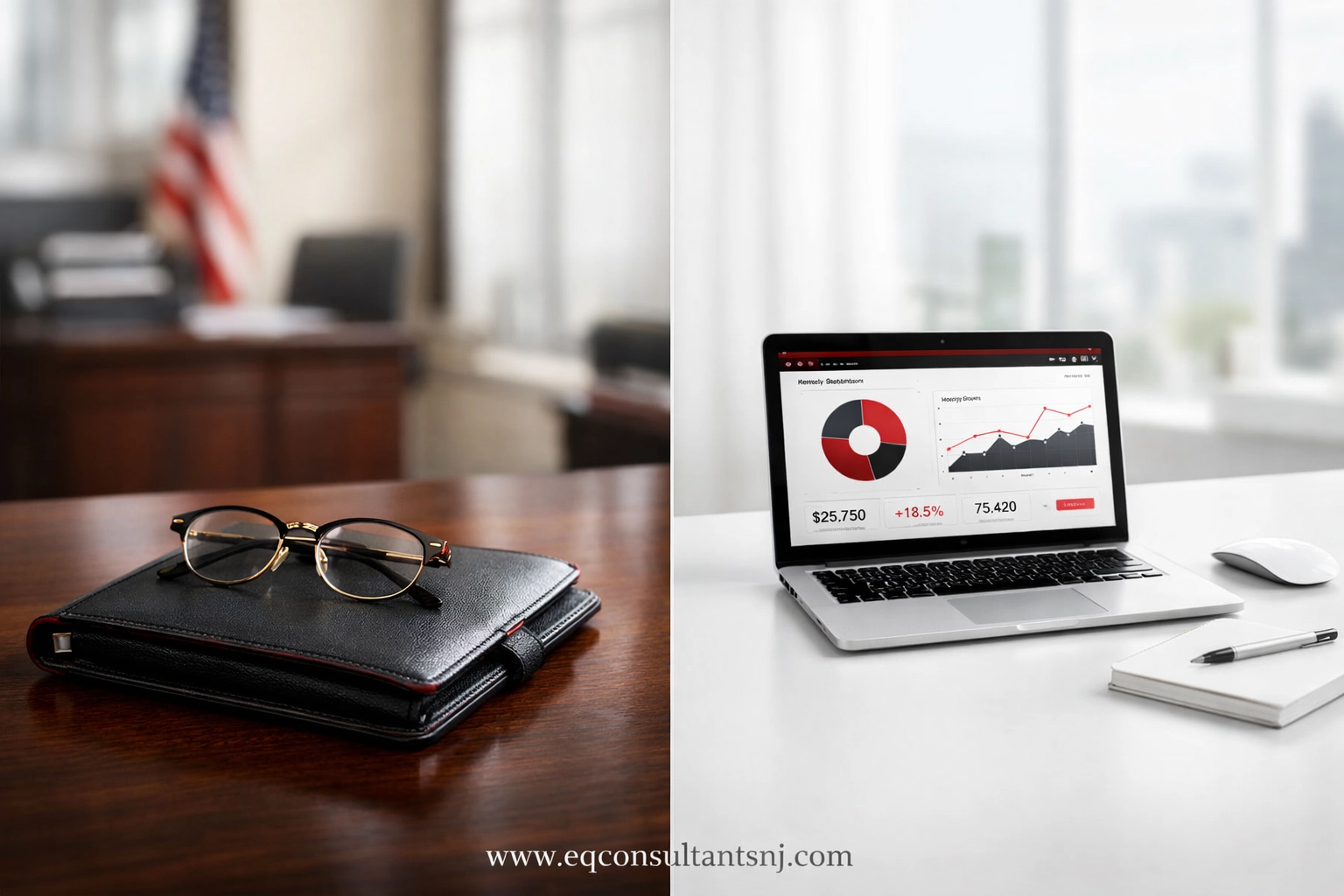 Split view of traditional local bookkeeping and modern virtual bookkeeping for NJ service businesses.