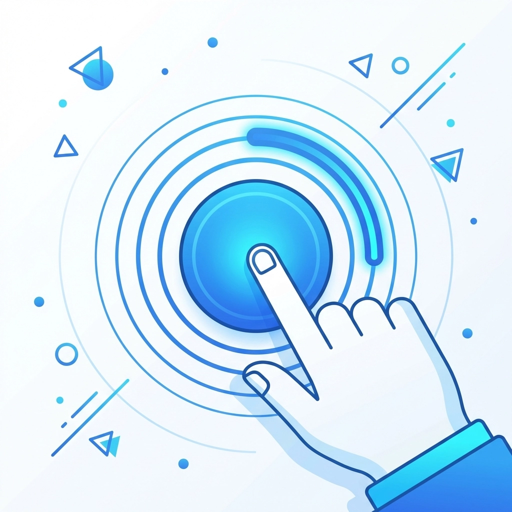 Vector of a hand pressing a button with feedback ripples, representing responsive website UI feedback