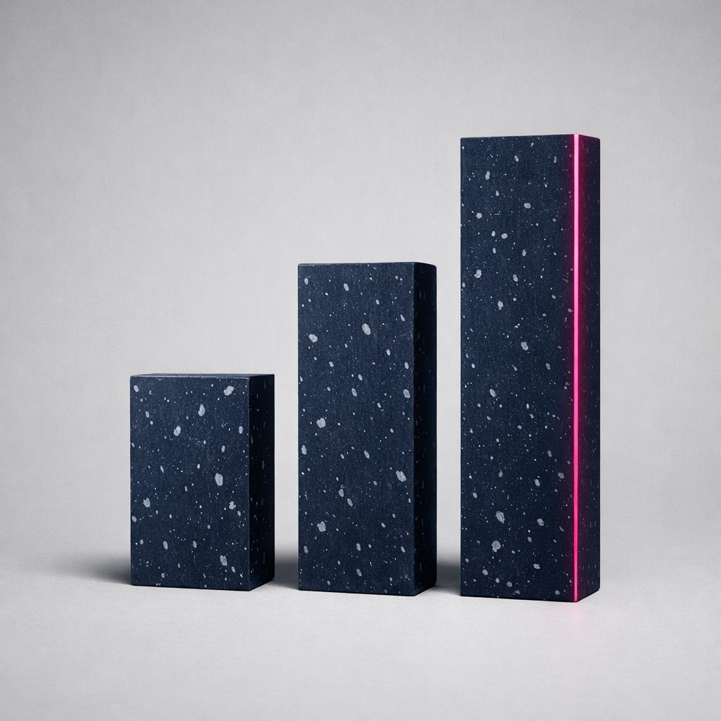 Recycled plastic panels arranged like a bar chart to represent ESG growth and reduced corporate emissions.