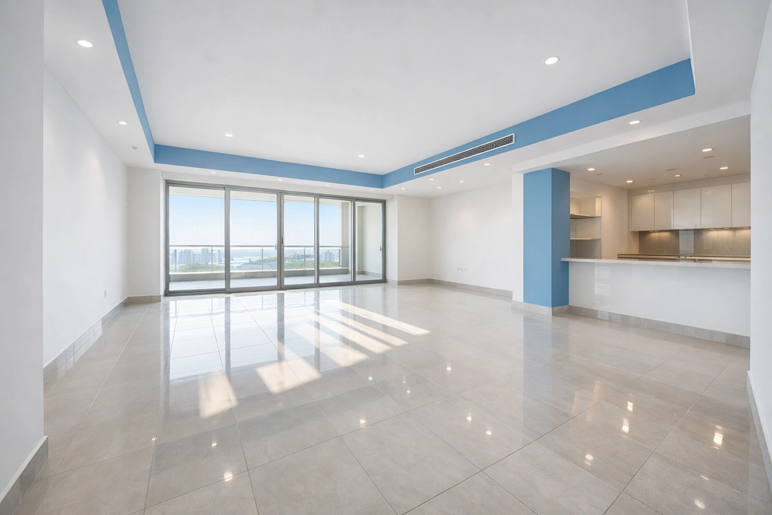 Empty sunlit apartment living room in Worcester following a professional move-out cleaning session.