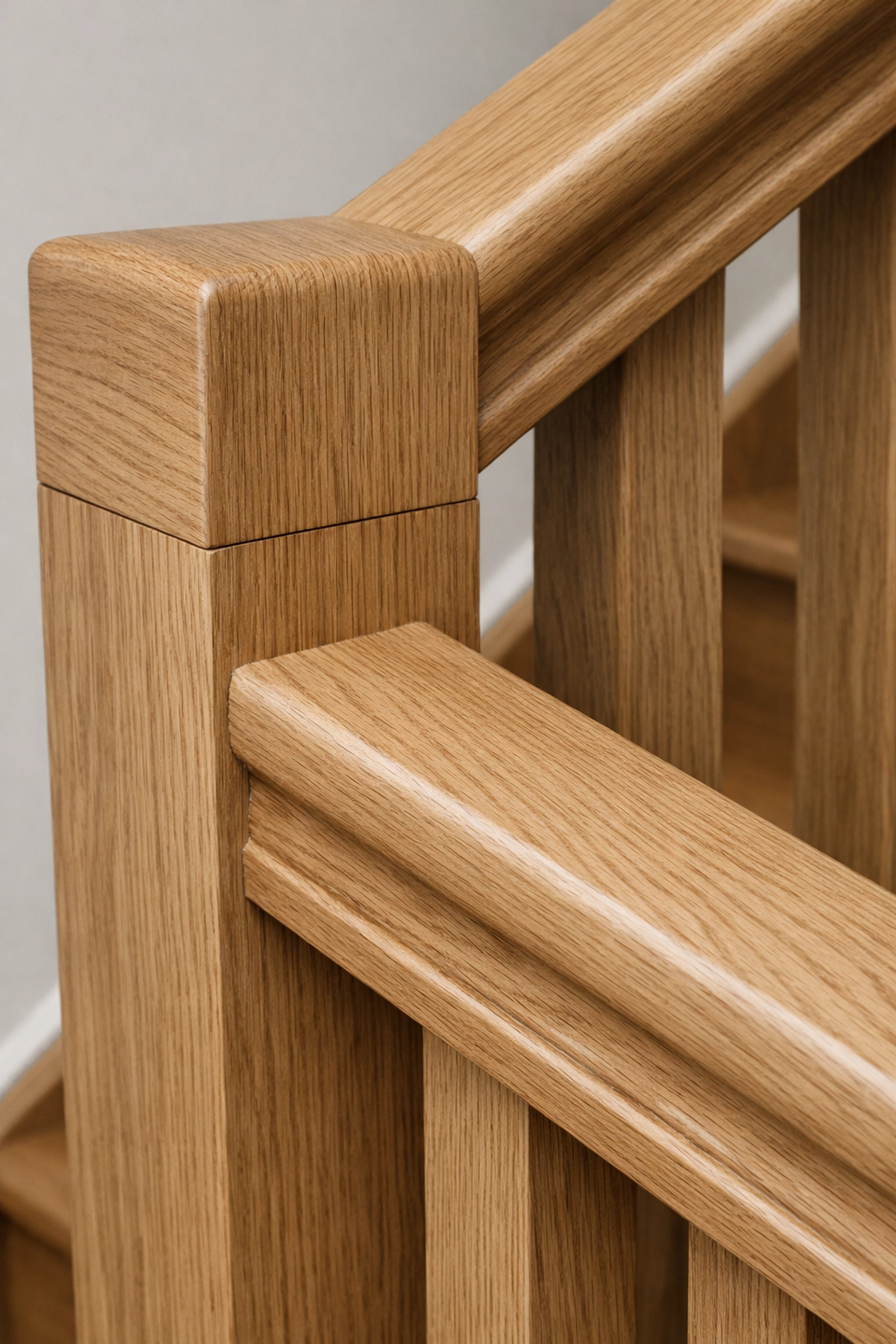 Close-up of high-quality timber joinery on a staircase during a professional London home refurbishment.