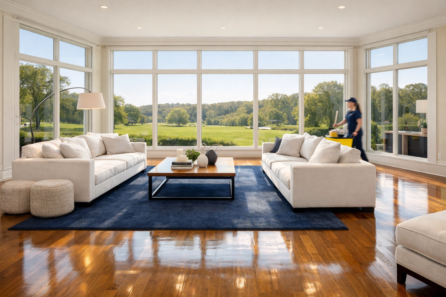 Luxury Dover living room maintained by professional residential cleaning Massachusetts services.