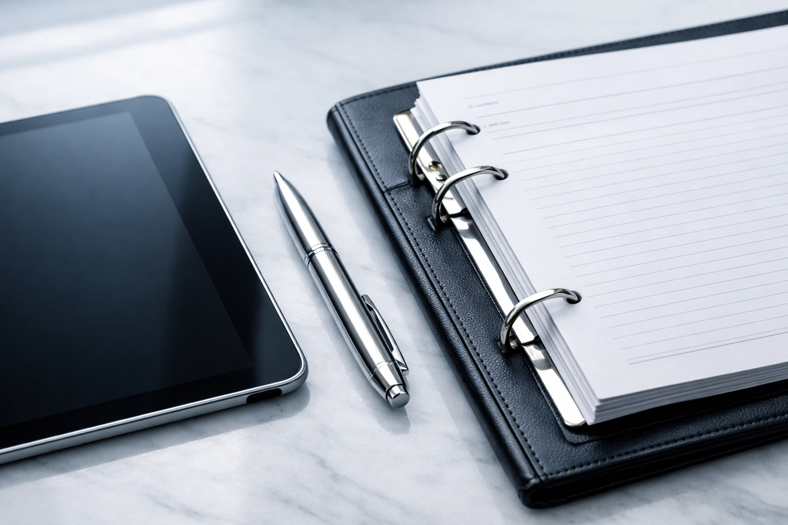 Professional records and digital tablet representing thorough documentation for an Alabama pest control business sale.