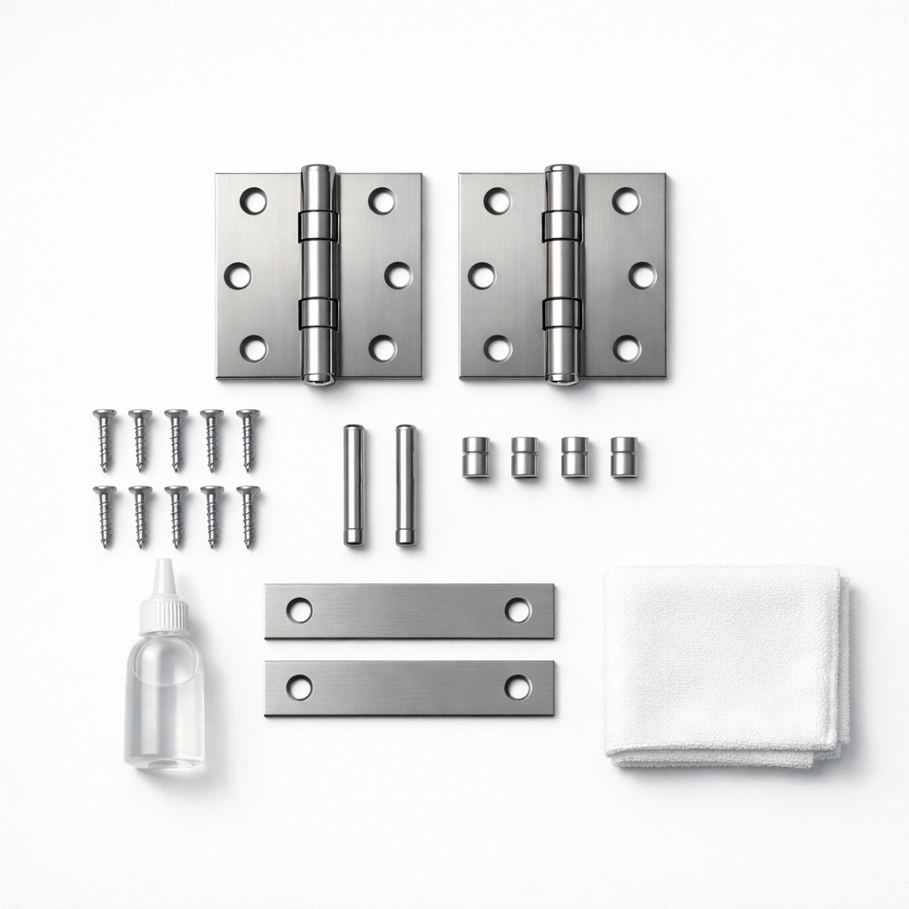 Door hinges and lubricant bottle for home maintenance task