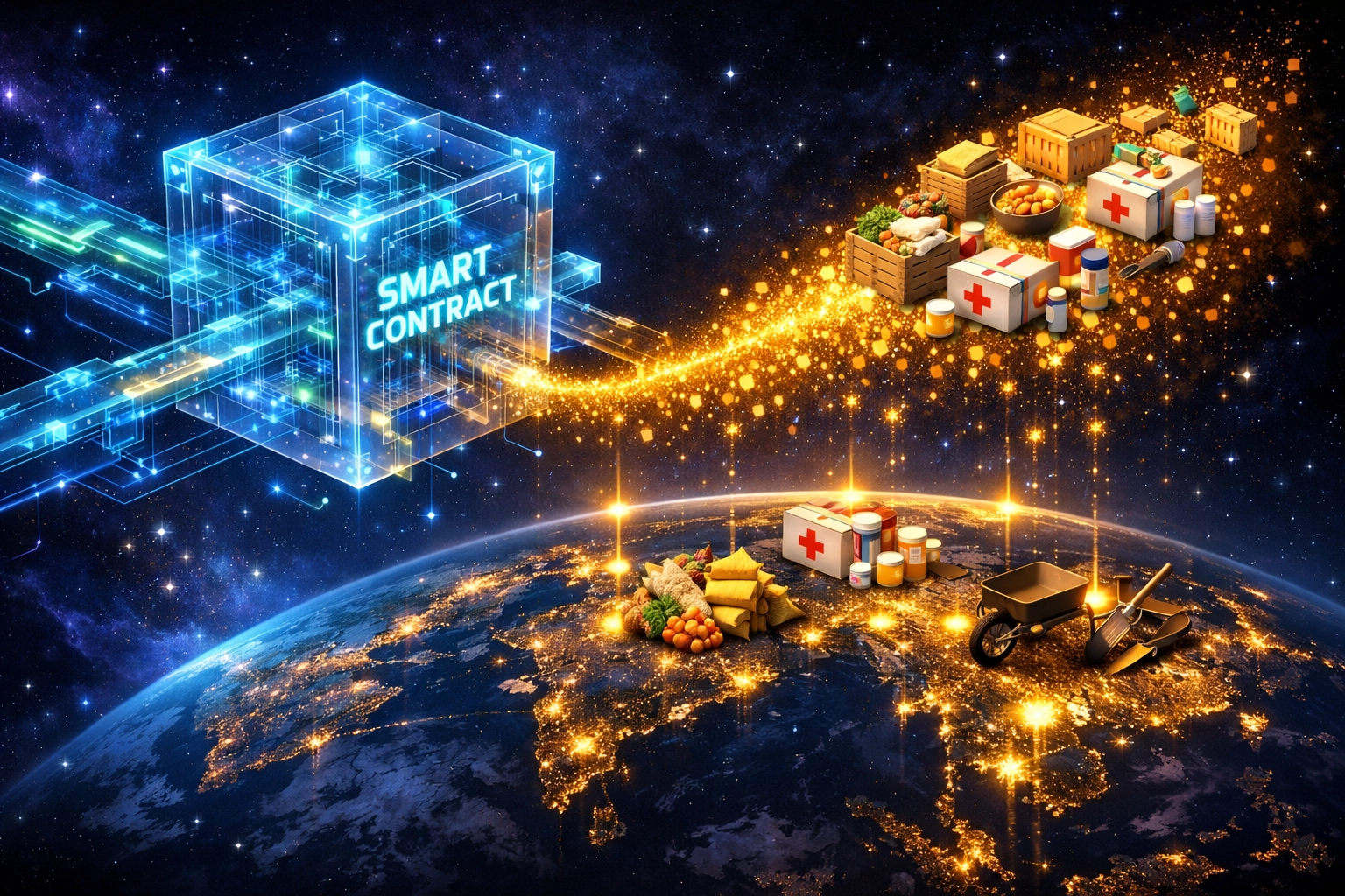 Larecoin smart contract distributing funds to global hunger relief organizations