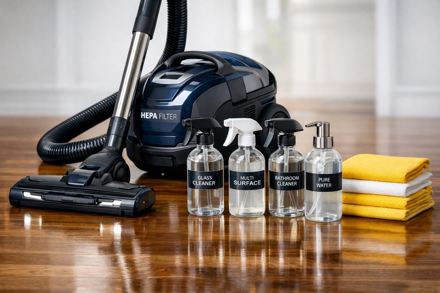Professional cleaning equipment and eco-friendly supplies used by cleaning services near me.