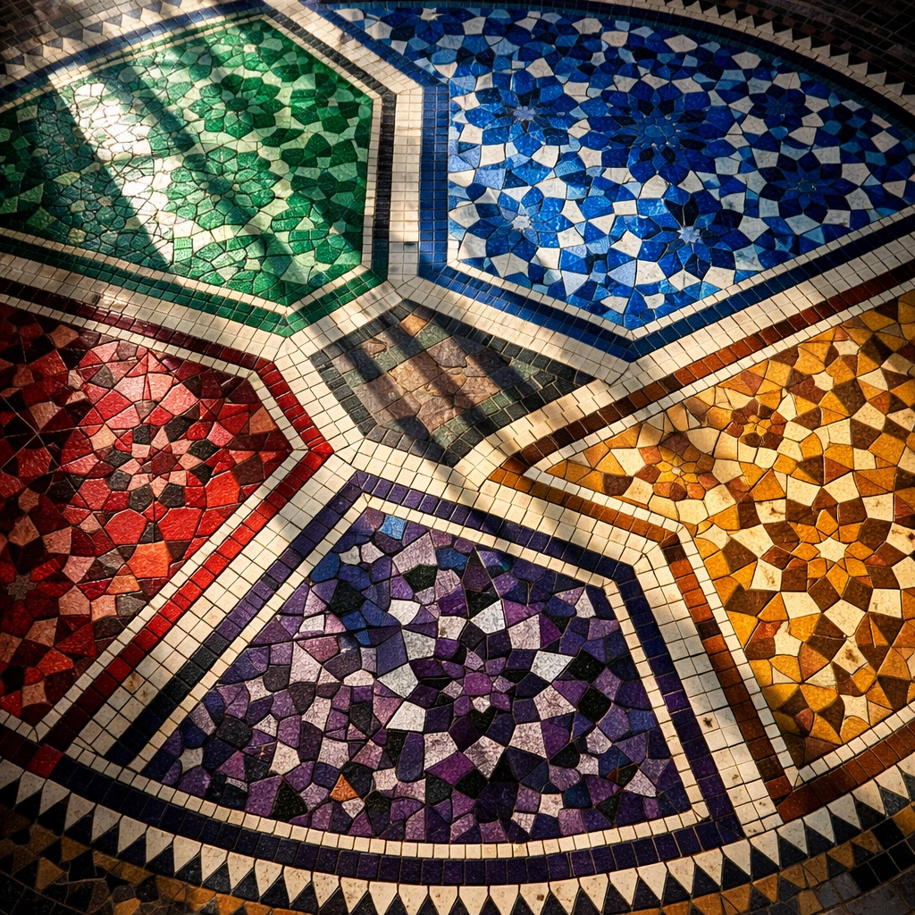 Mosaic pattern with distinct sections illustrating separate asset classes in a diversified portfolio