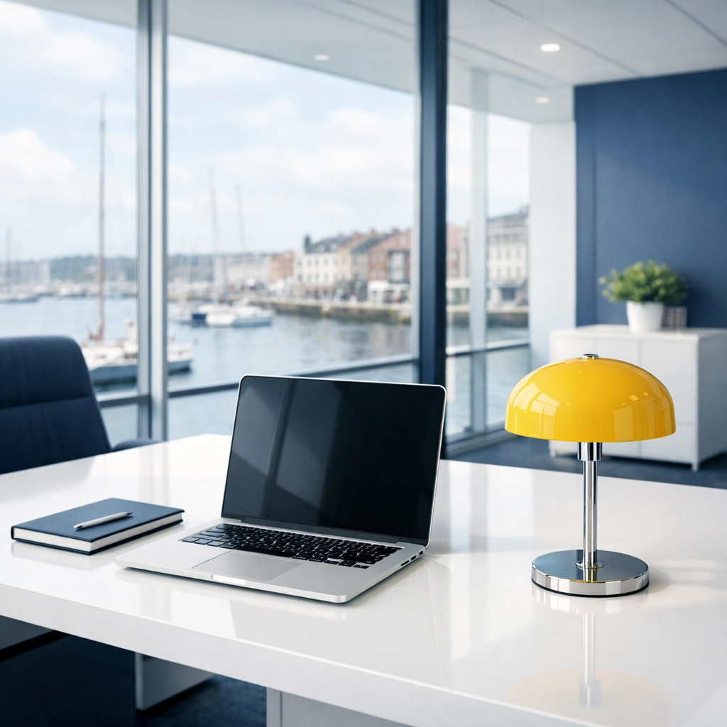 Pristine minimalist office workspace in Weymouth reflecting professional commercial cleaning standards.