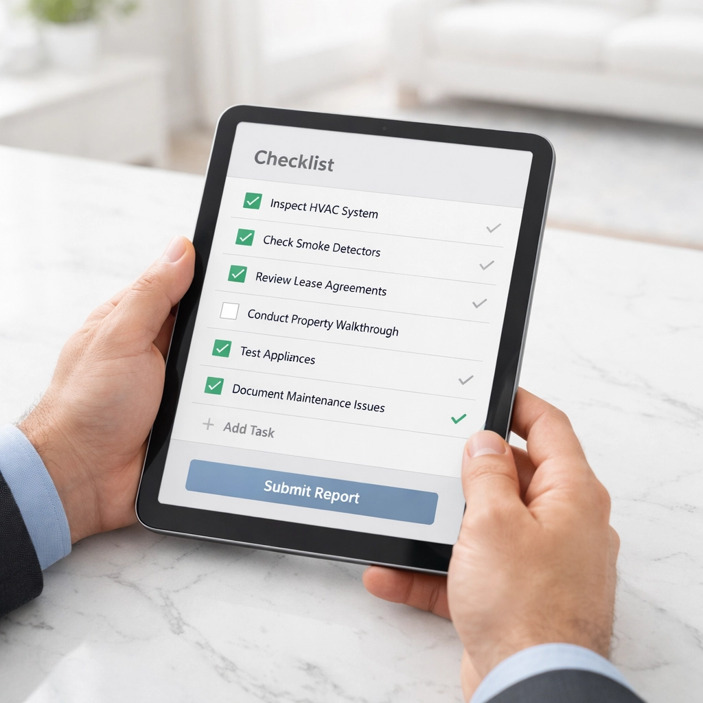Property manager using digital checklist on tablet for apartment make-ready process