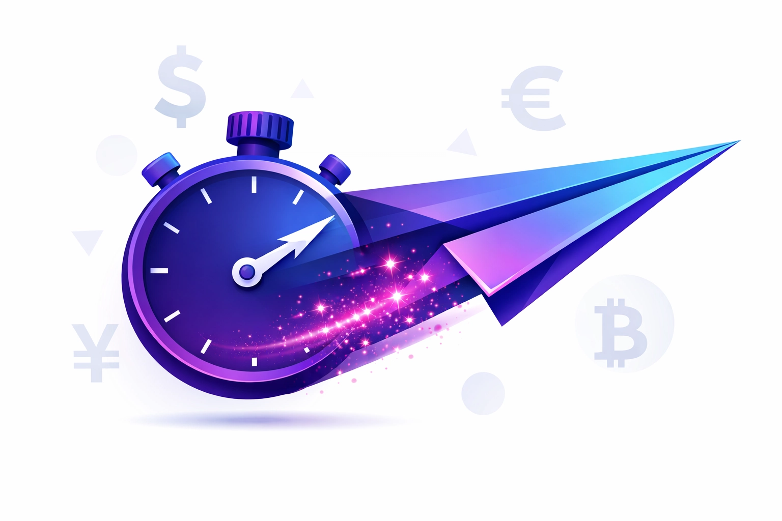 A stopwatch turning into a plane, illustrating the fast approval of growth capital from non-bank lenders.
