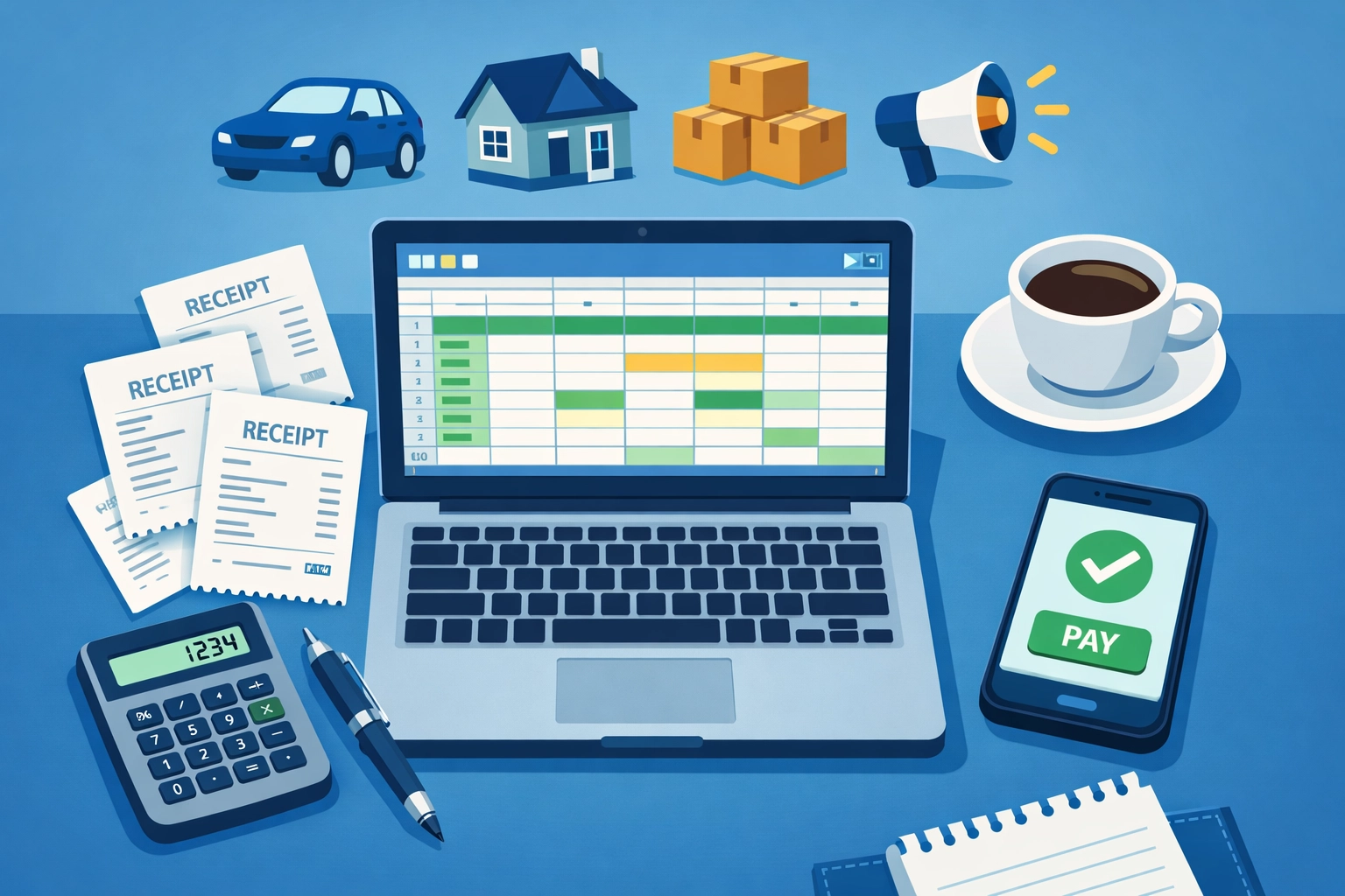 Business expense tracking with receipts and payment app for tax deduction planning