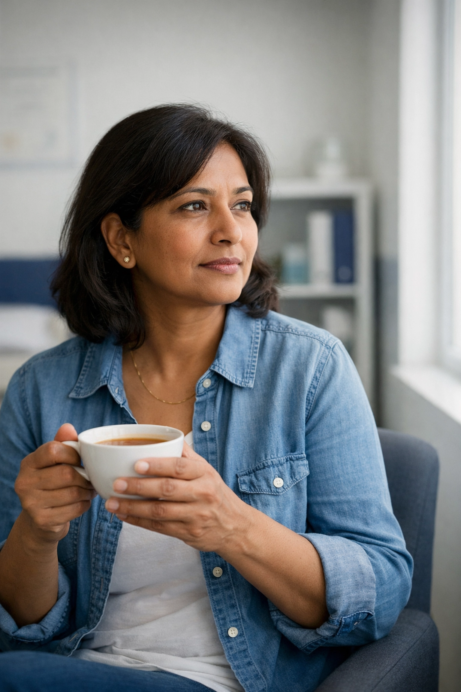 Patient with unexplained symptoms sitting thoughtfully in modern consulting room