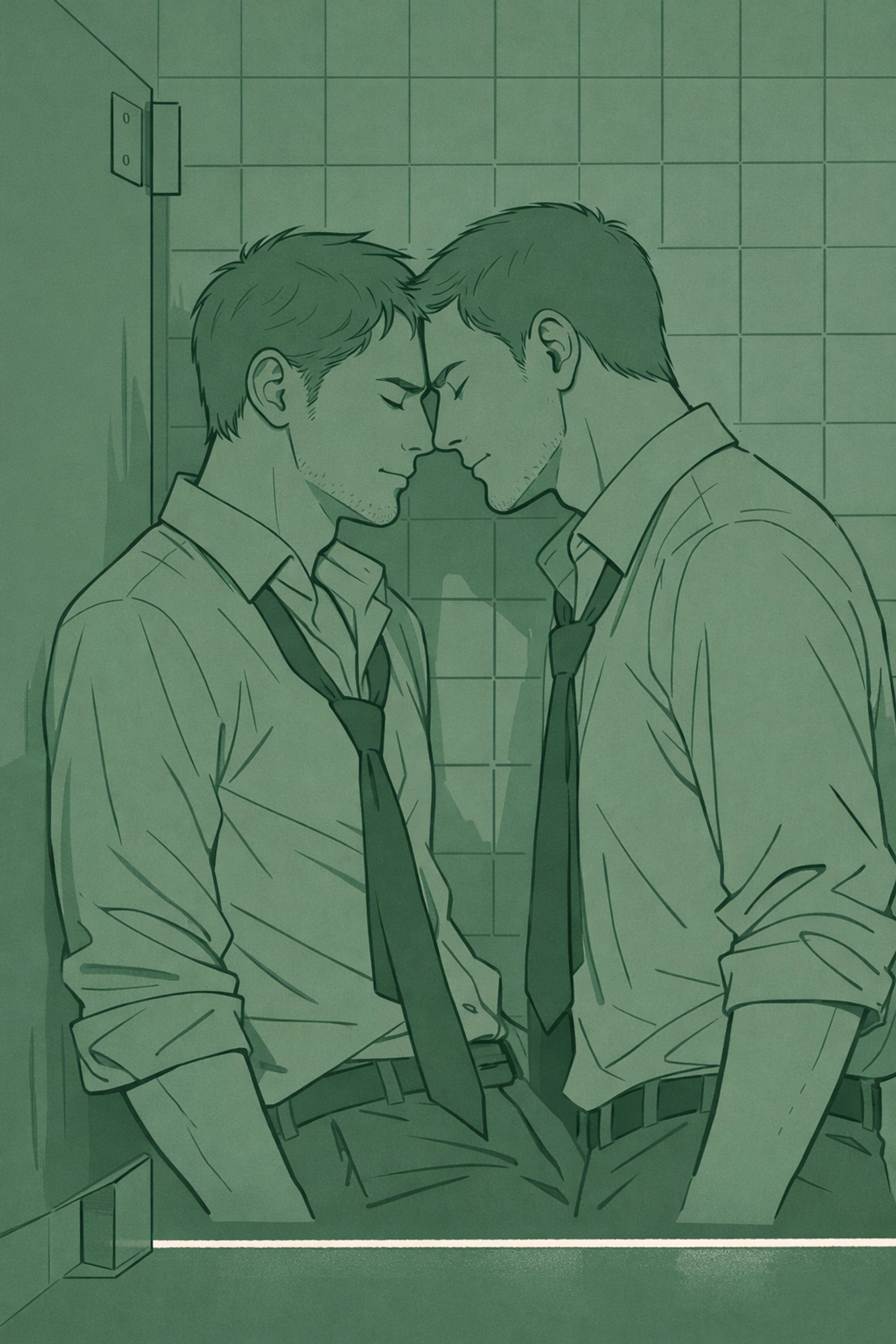 Intimate emotional moment between two men in bathroom stall - MM fiction