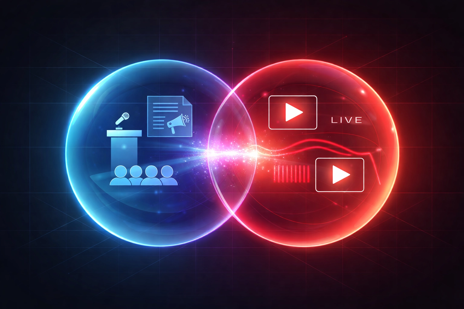 Intersecting spheres symbolize harmony between traditional marketing methods and innovative video commerce approaches