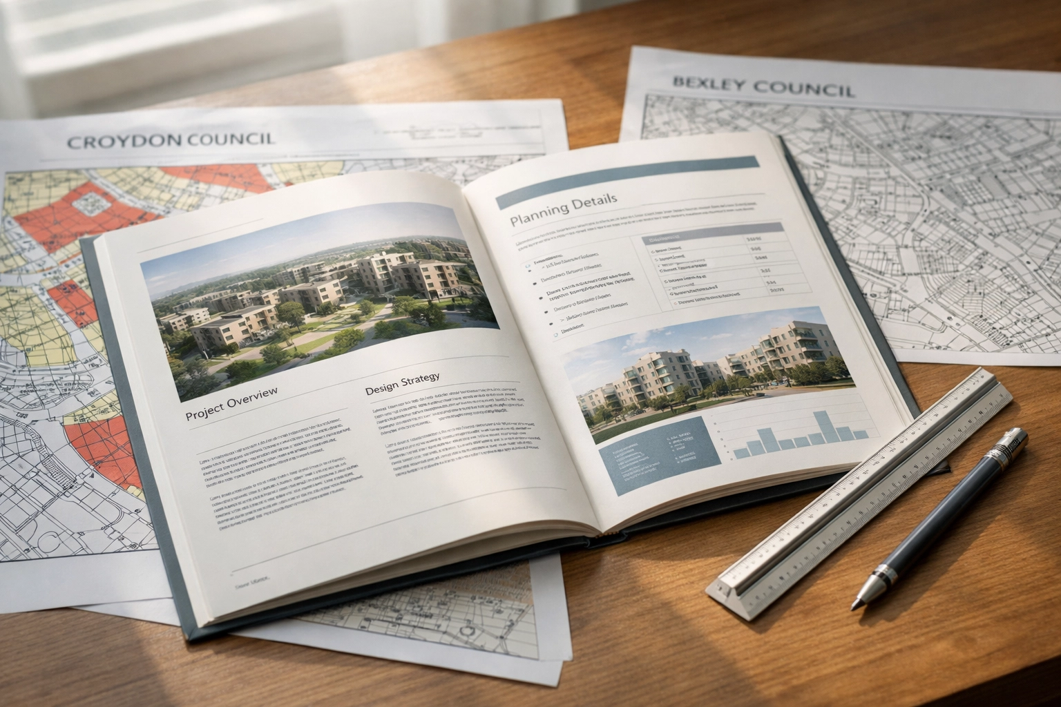 Planning documents and council maps for Croydon and Bexley architectural projects