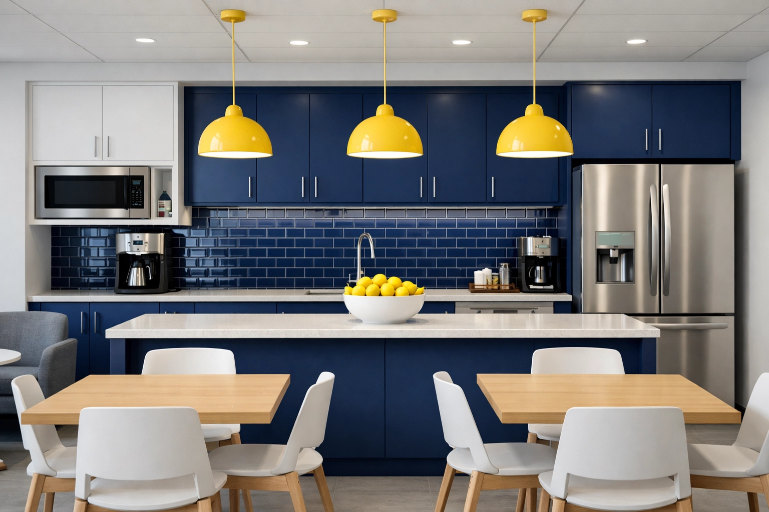 Organized modern office breakroom maintained through stress-free commercial cleaning in Westborough.