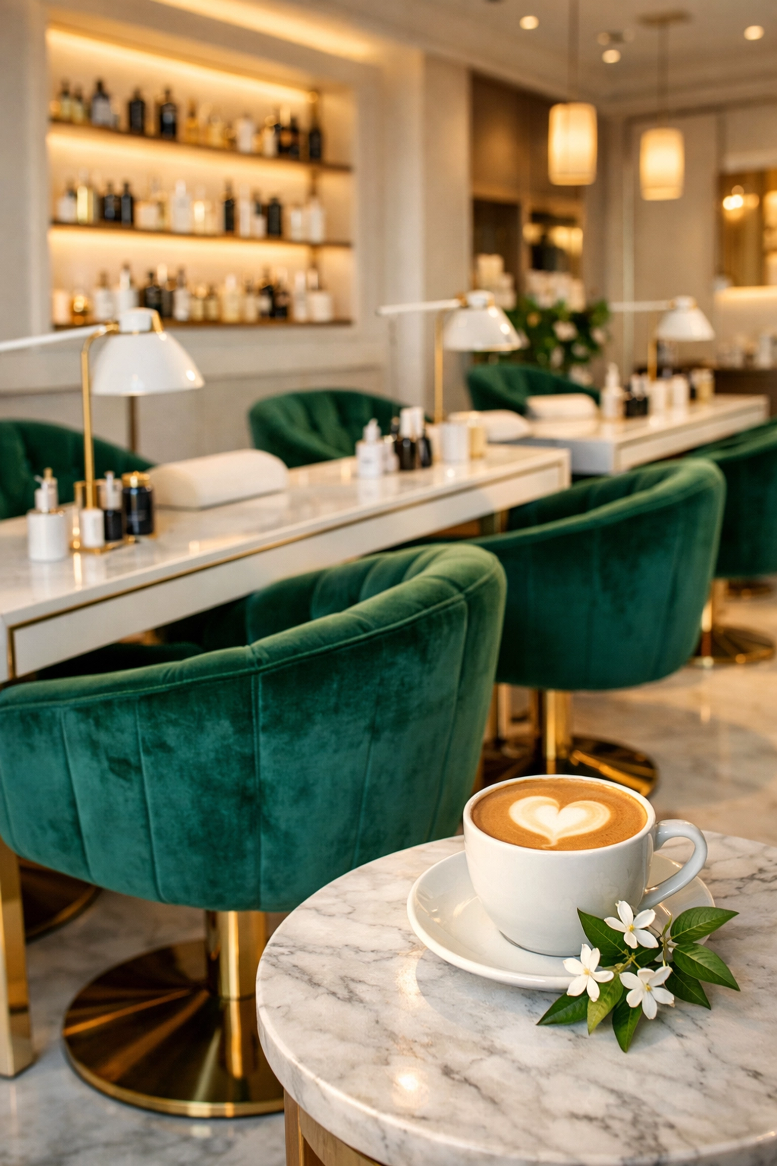 The upscale interior of Jazzy Salons, a premier destination for luxury Russian manicures.