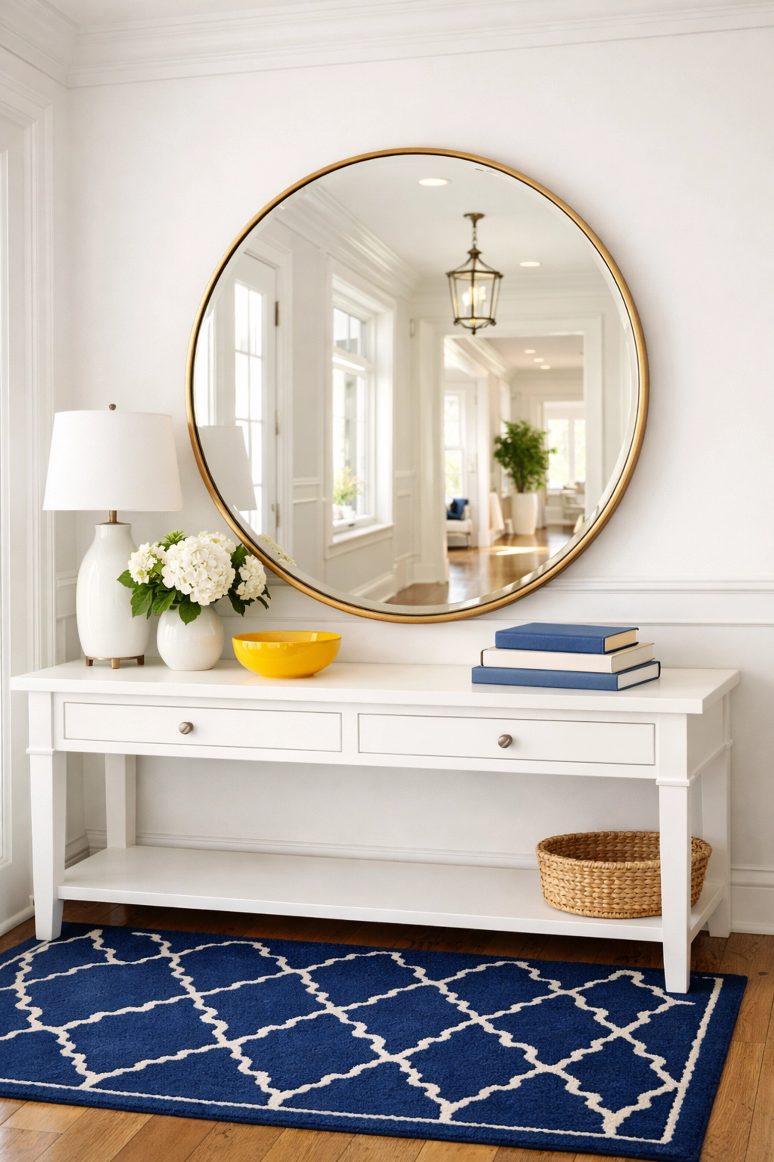 Sunlit luxury home entryway in Lexington MA illustrating the results of a professional clean.