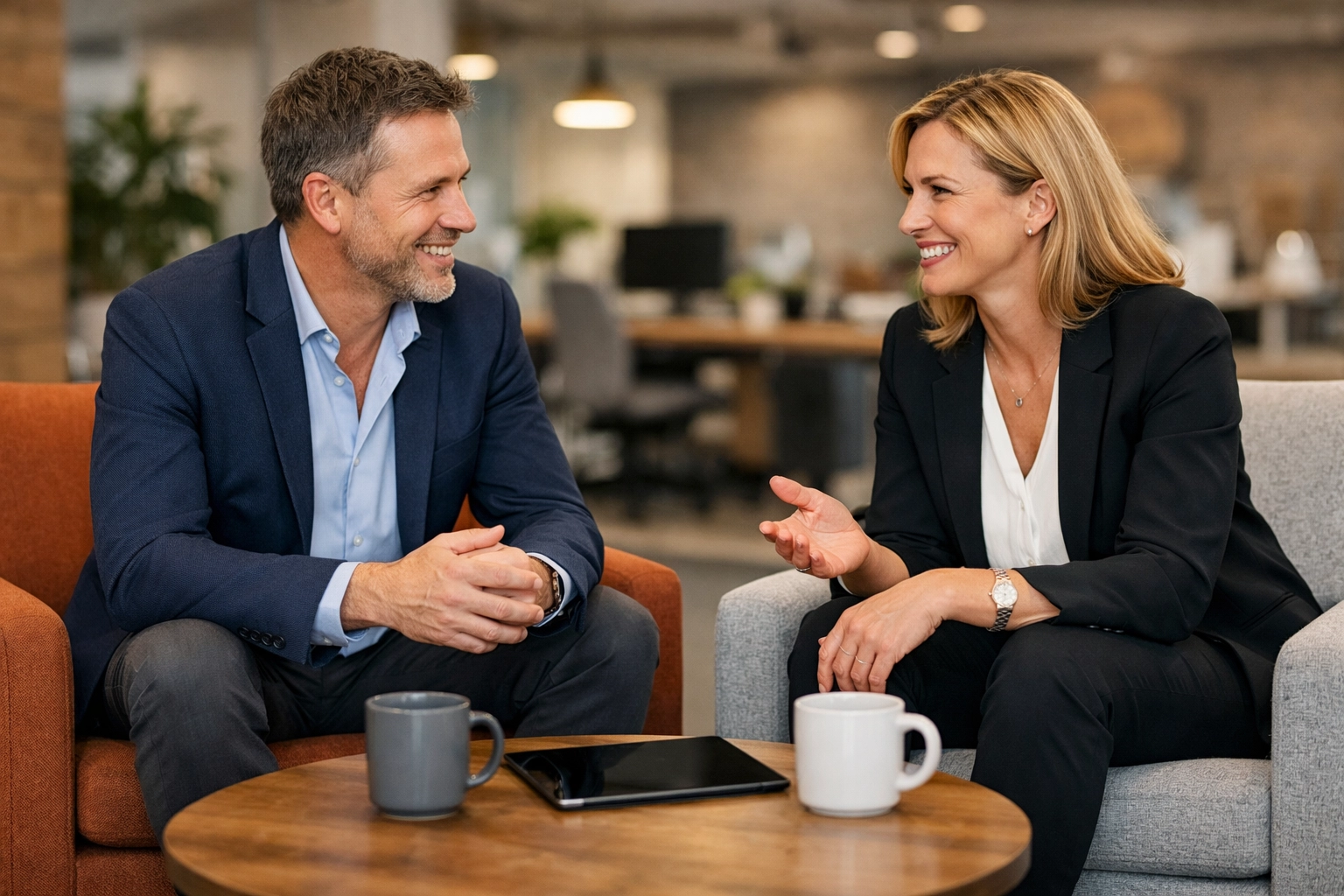 A strategic consultant and business leader discussing platform success with a ServiceNow implementation partner.