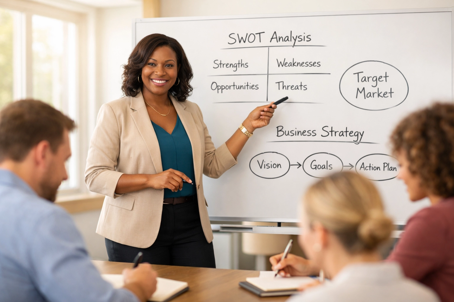 Business consultant Dr. Joy Lough leading interactive workshop on nonprofit strategy and HR management