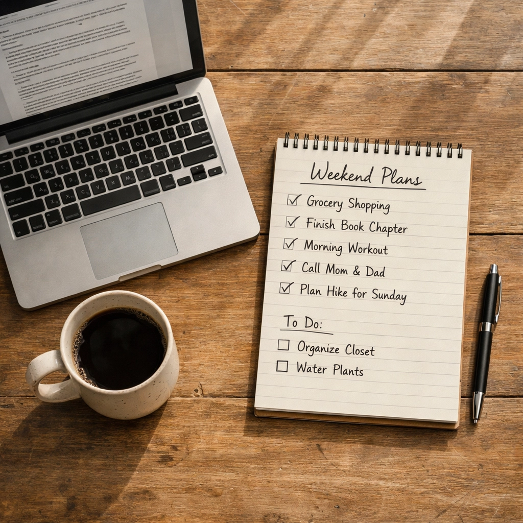 <strong>Monday: The Time Trap: Why Healthcare Practice Owners Can't Find Hours in Their Day</strong> Weekend workspace setup for conducting healthcare practice systems audit