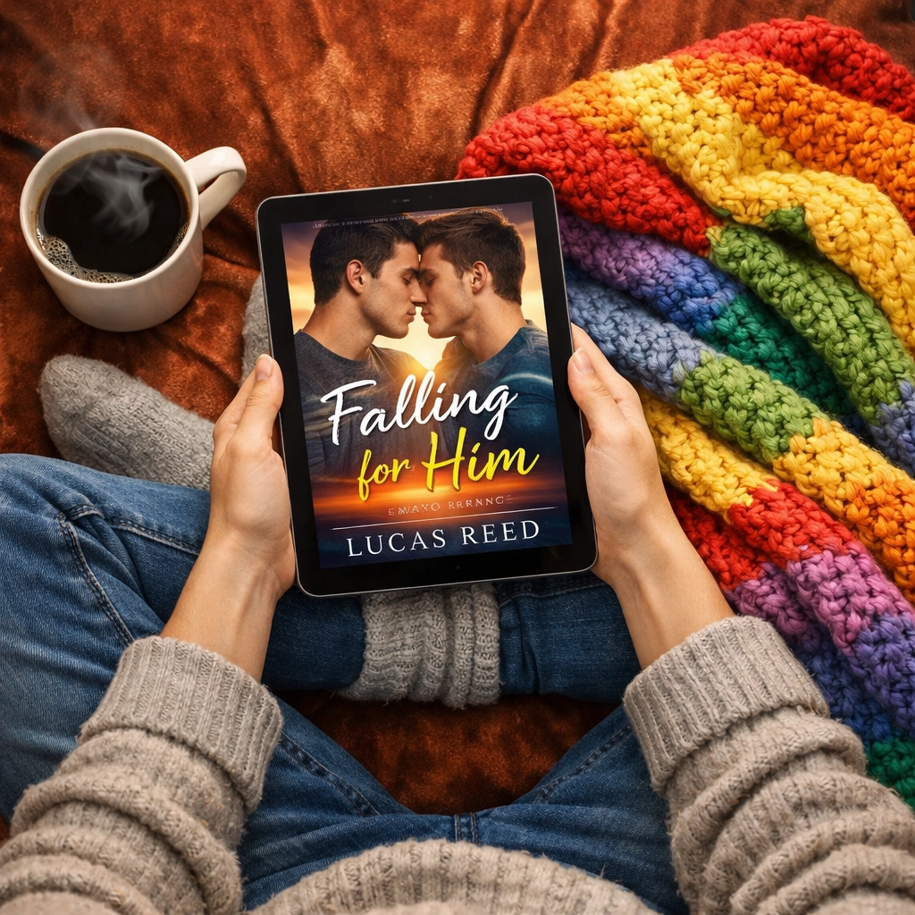 Relaxing with an MM romance book and a rainbow blanket for comfort after a public coming out.