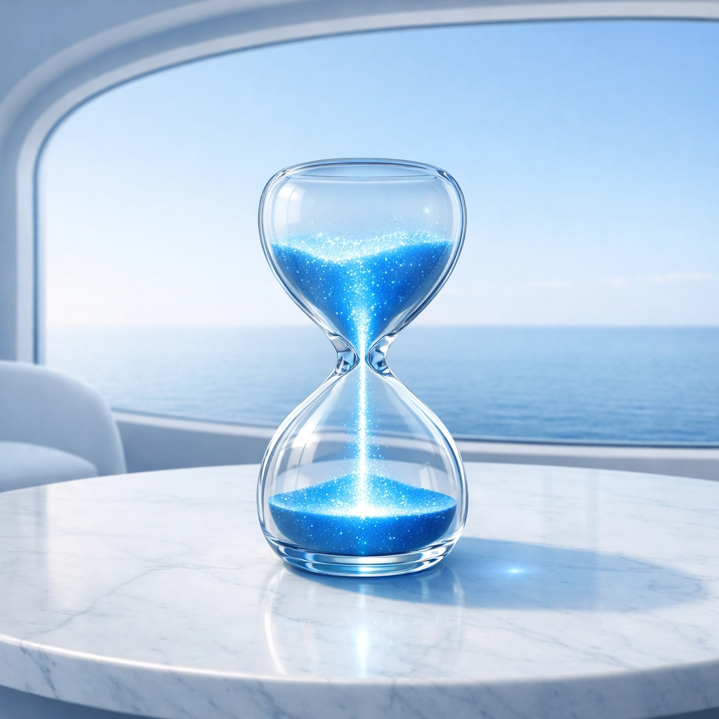 Hourglass with glowing light representing guaranteed lifetime income and tax-deferred growth.