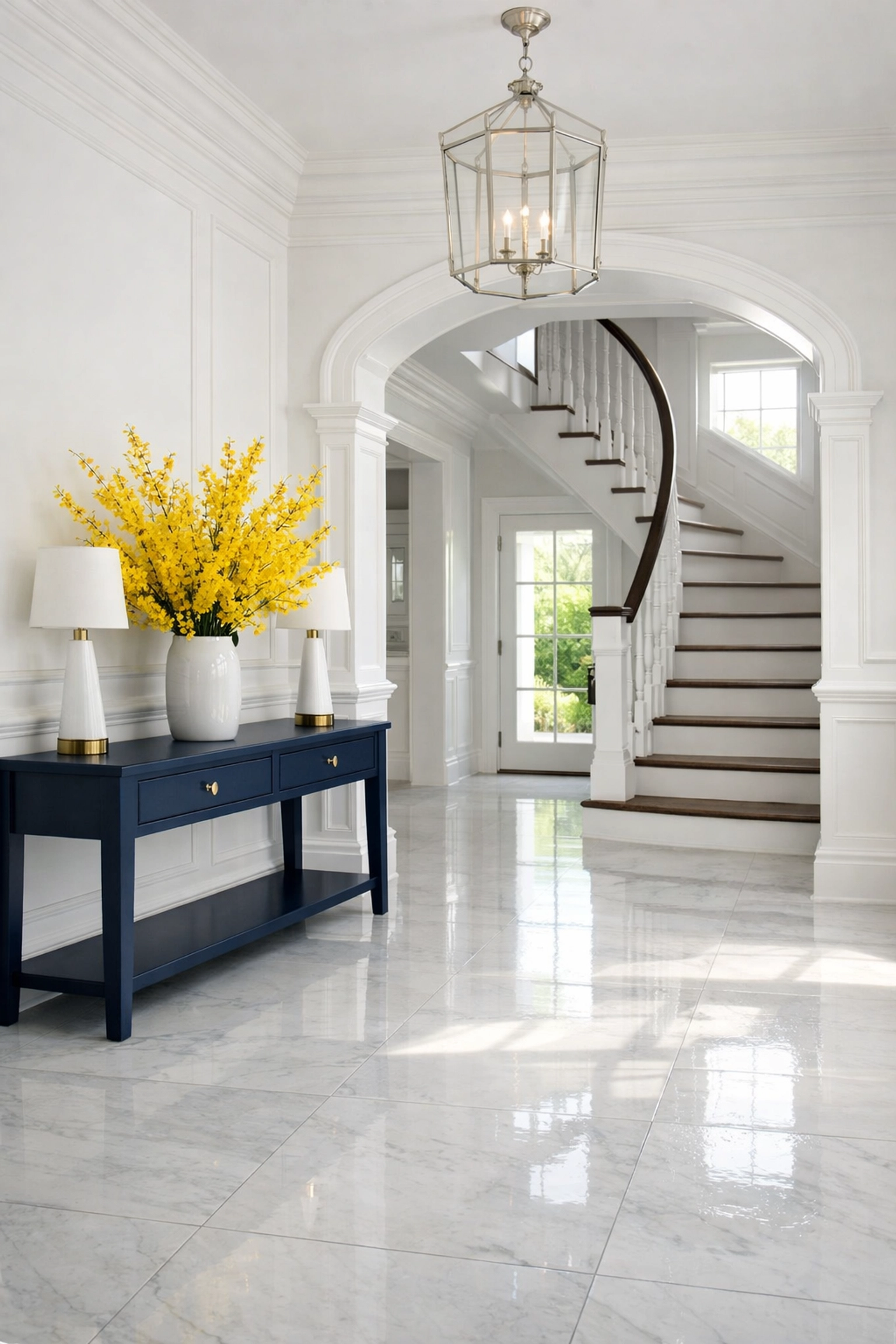Spotless luxury home entryway in Westborough with scrubbed tile floors and a fresh, professional finish.