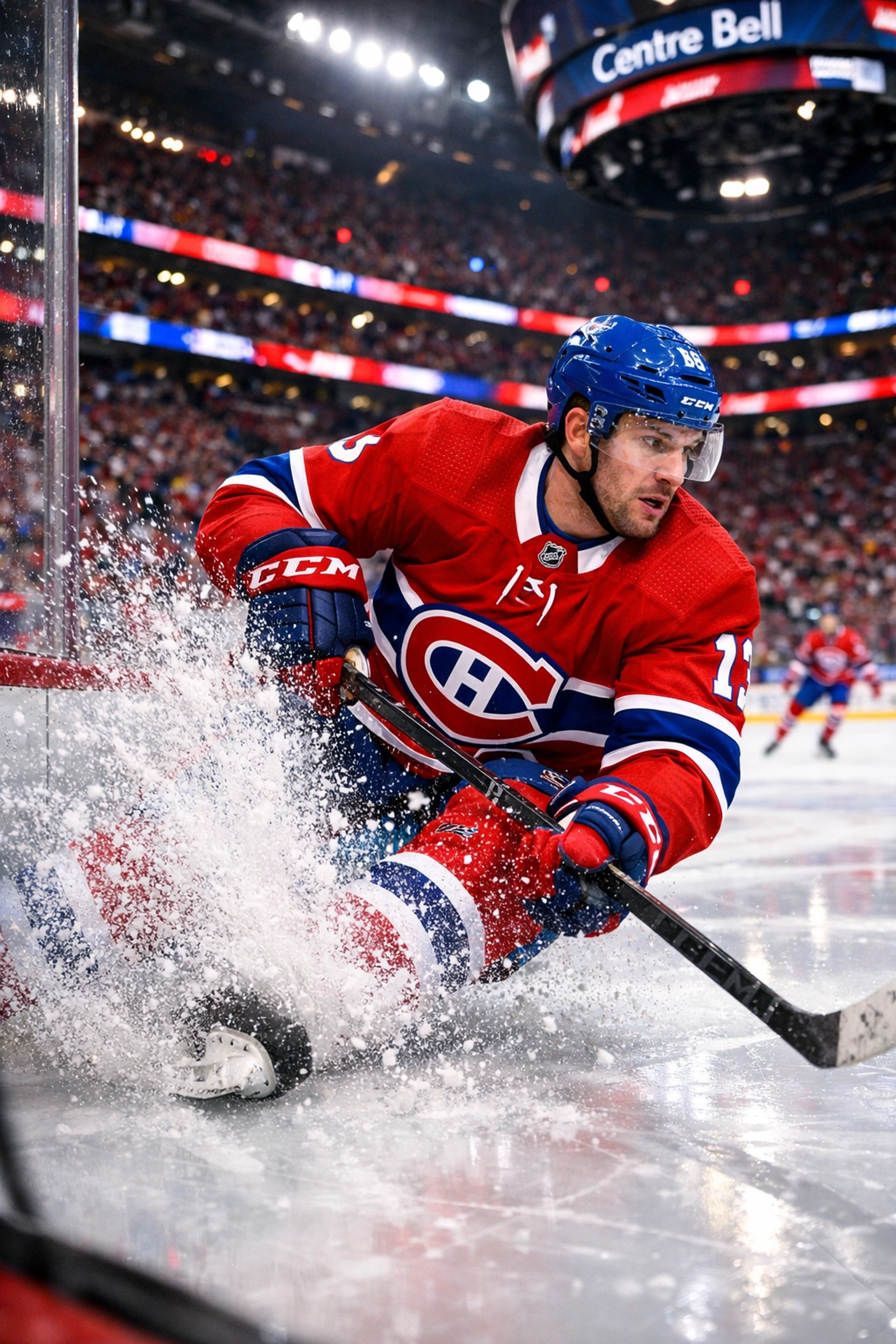 Montreal Canadiens hockey player on ice at Bell Centre during a high-stakes playoff game push.