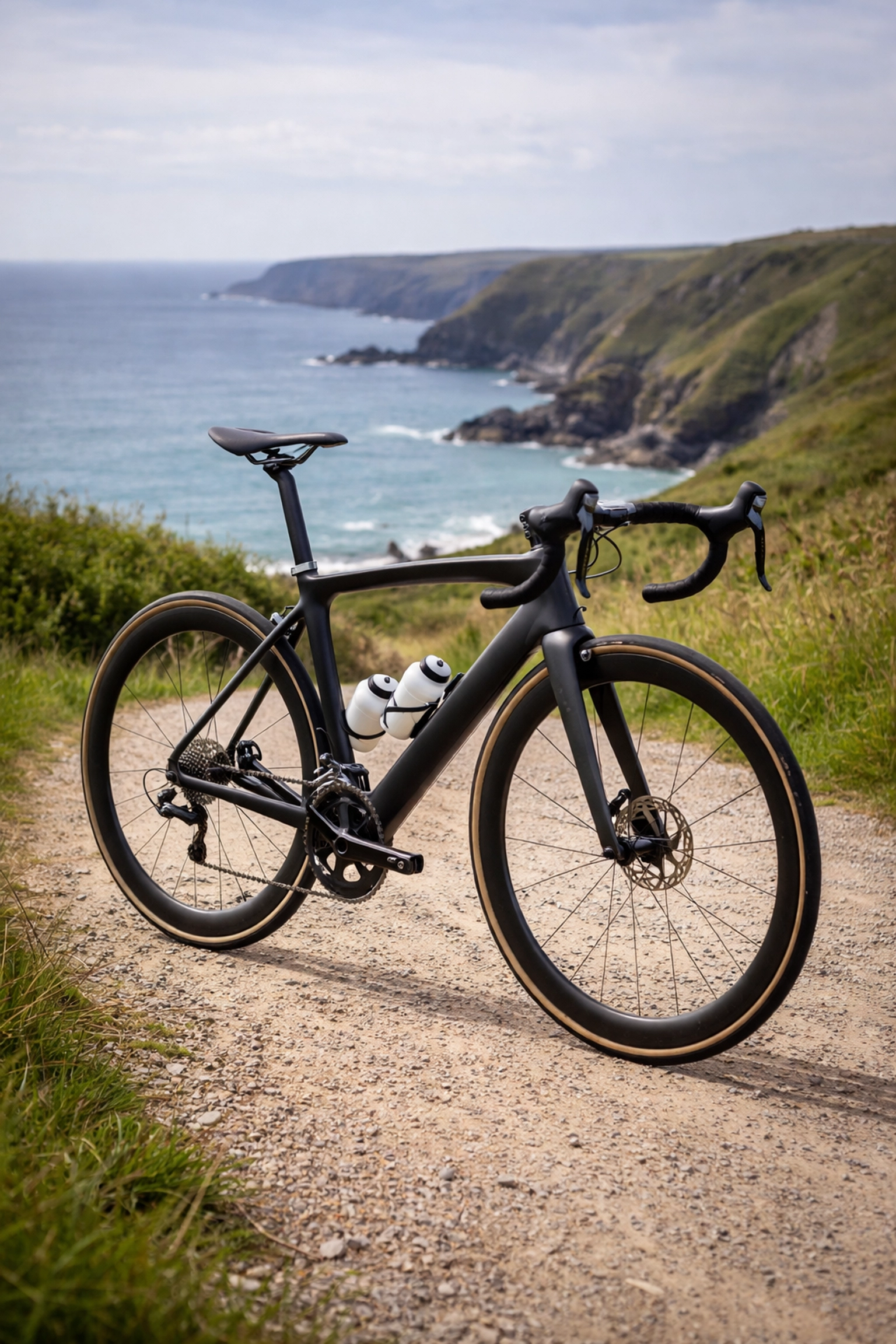 Professional road bike for hire on Cornish coastline, ideal for LEJOG nationwide delivery service