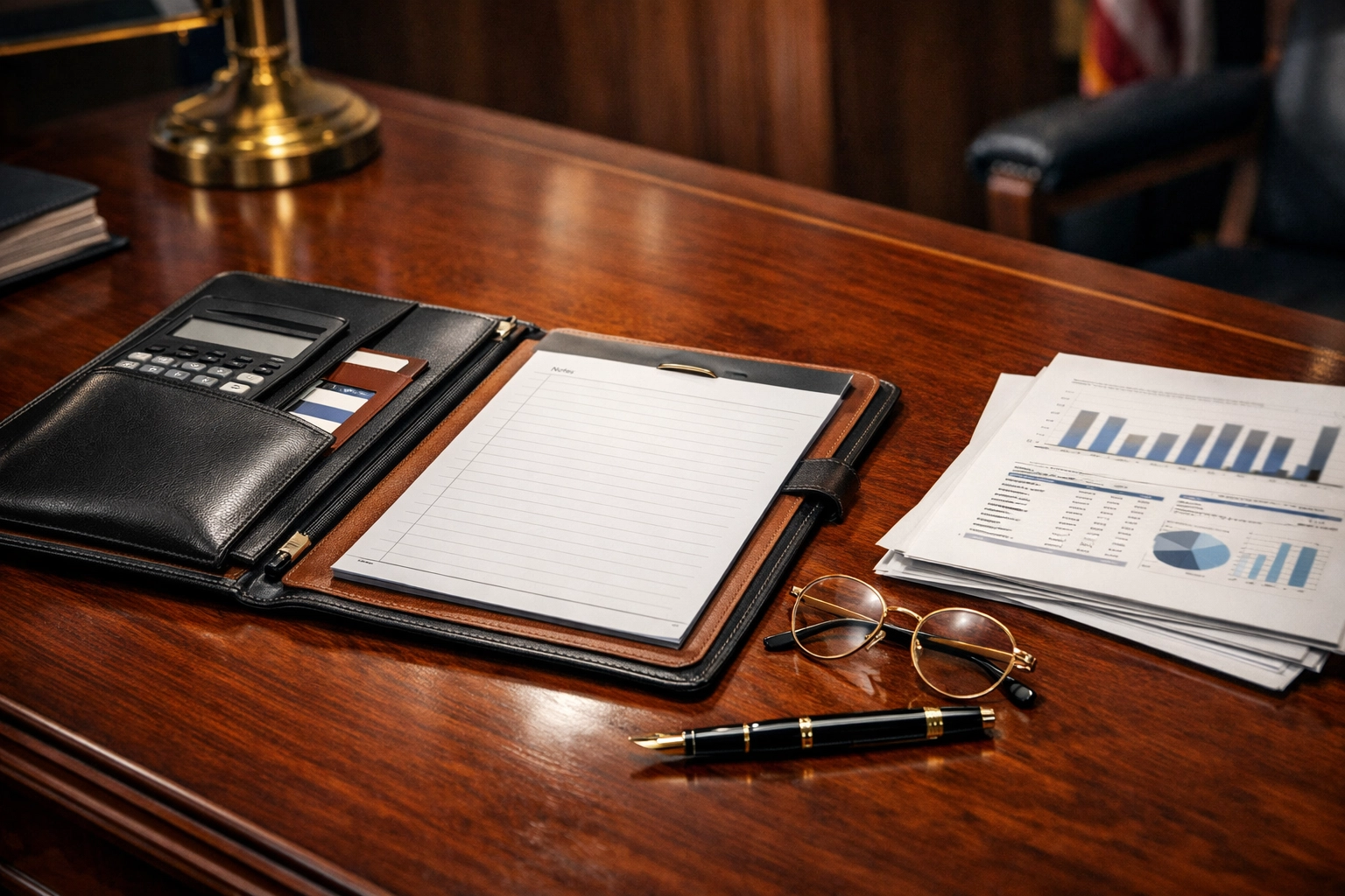 Executive desk with financial reports detailing phantom stock tax treatment and IRS compliance strategies.