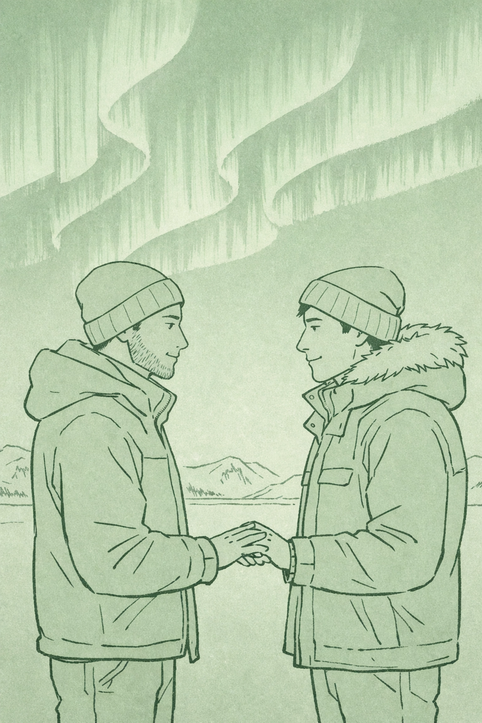 Two men's first touch under aurora borealis - emotional MM romance in Iceland