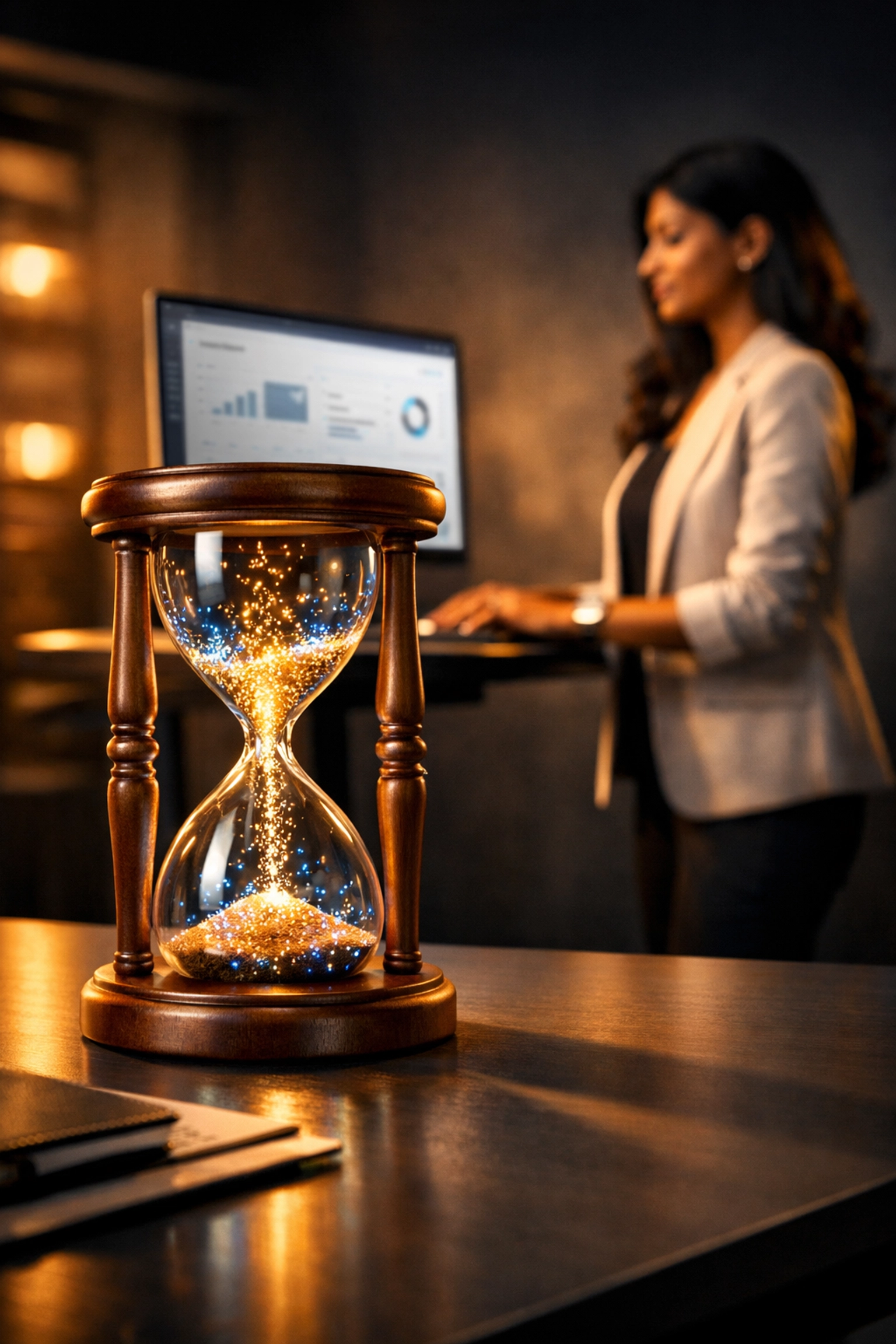 Time management concept showing executive saving hours through efficient communication