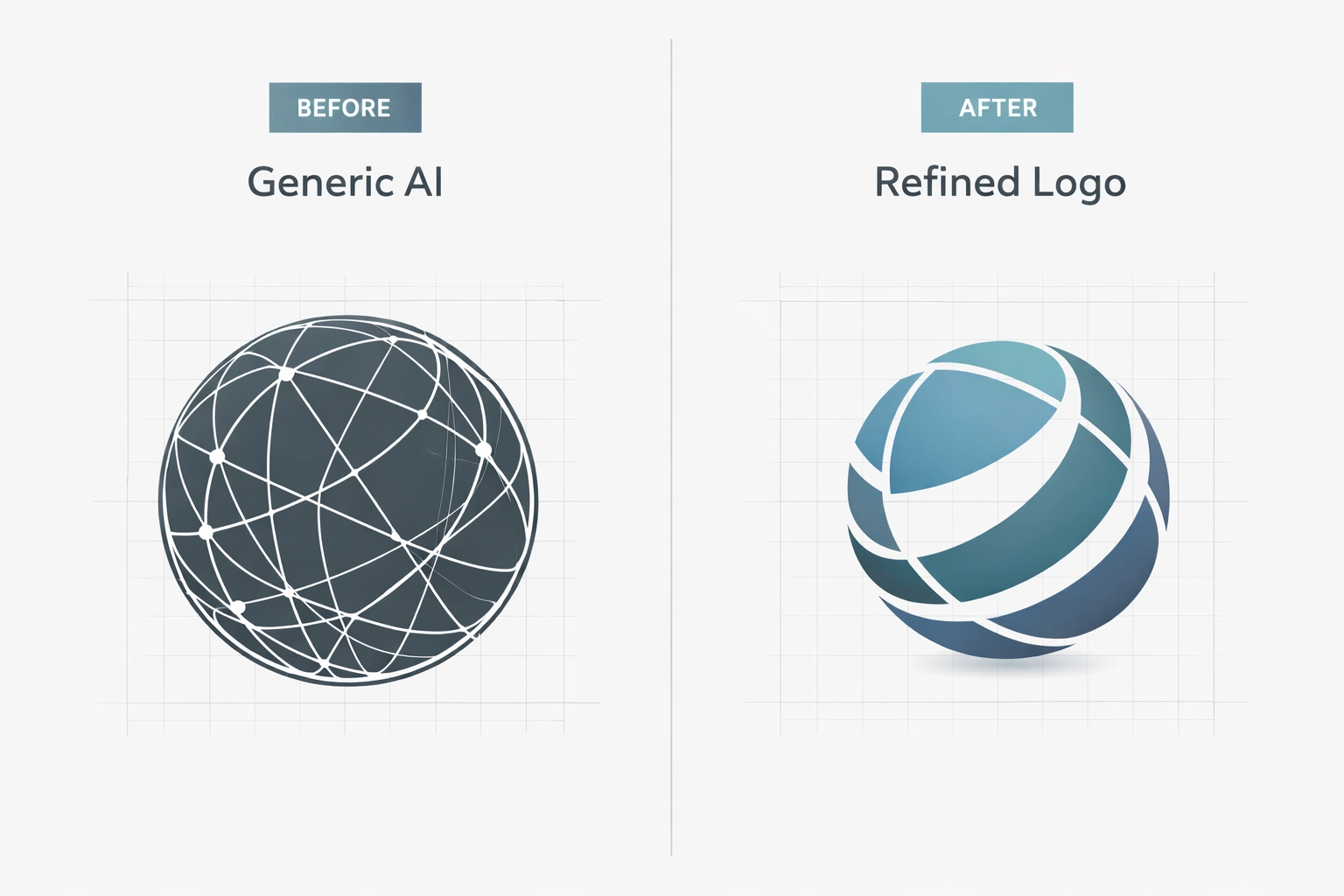 Comparison showing the transition from a generic AI image to a precise, professional logo design.