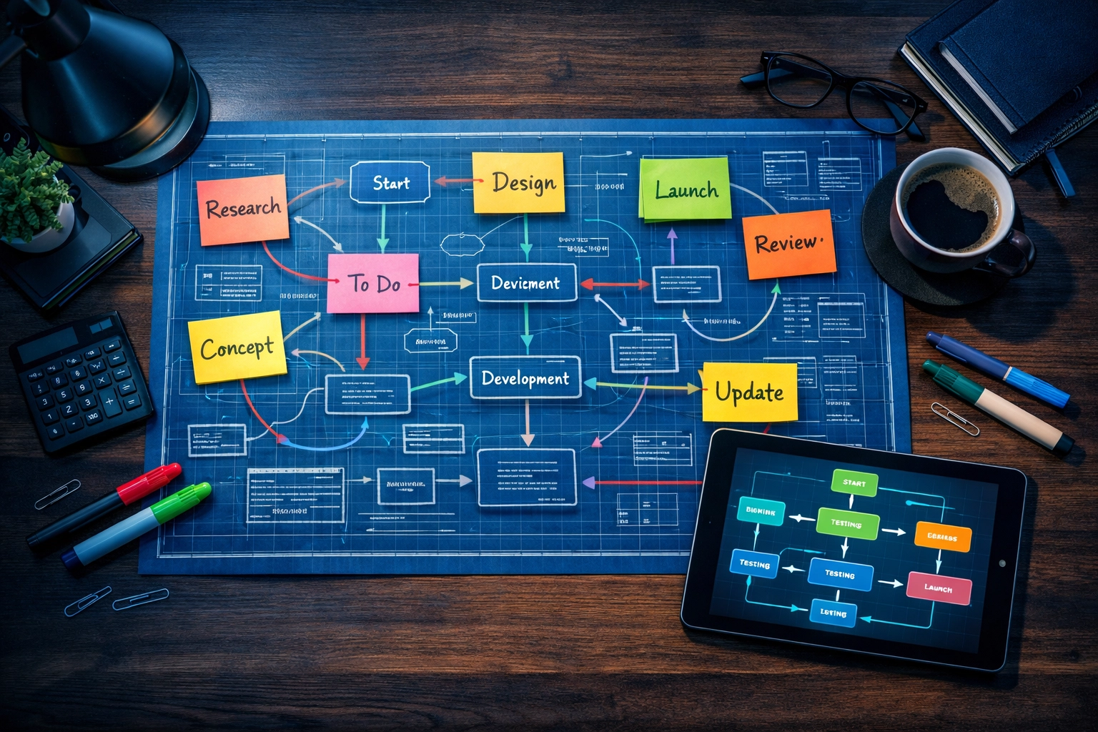 Workspace showing detailed process map with flowchart for workflow optimization planning