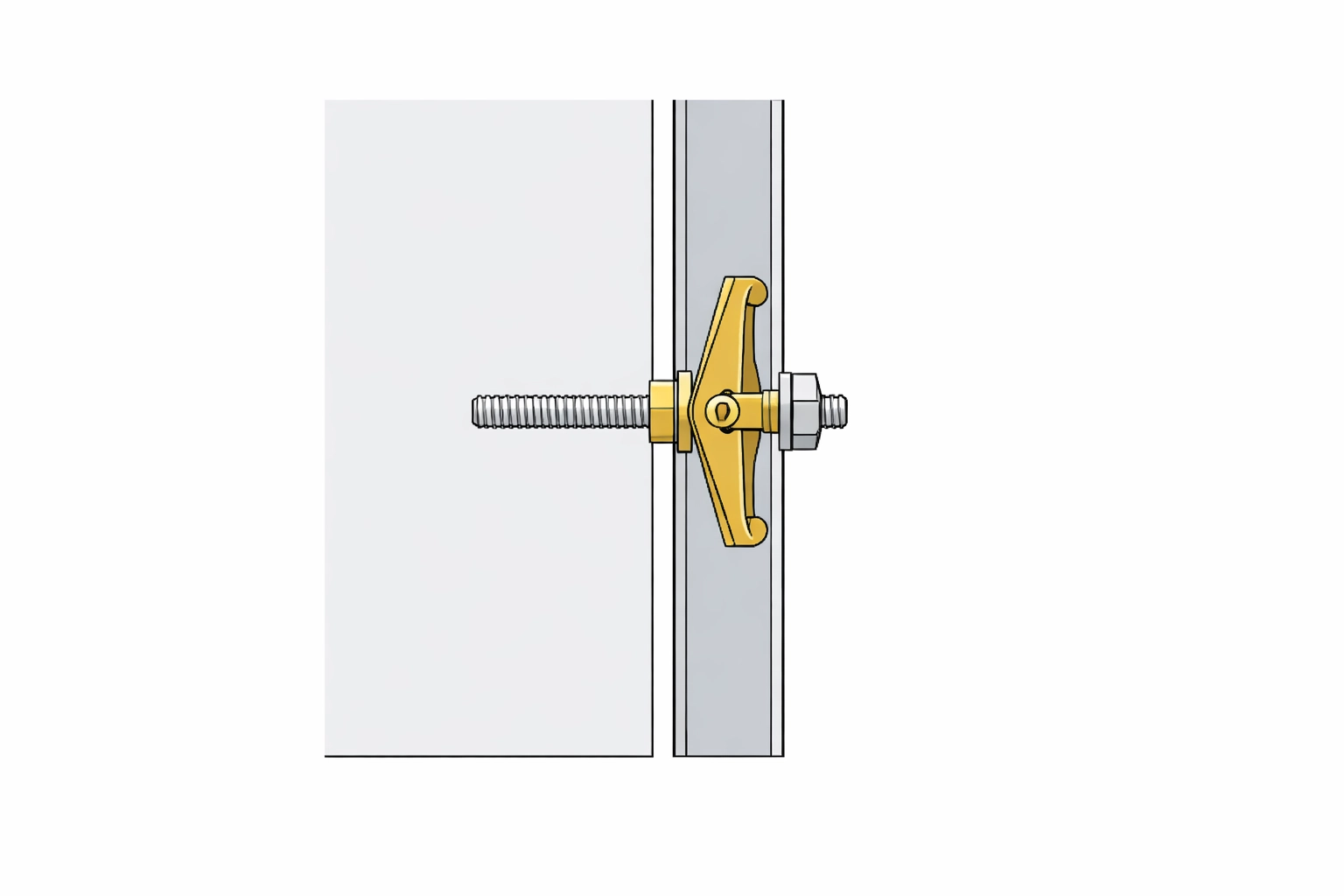 Cross-section of a Yaletown condo wall showing a toggle bolt anchor secured to a metal stud.