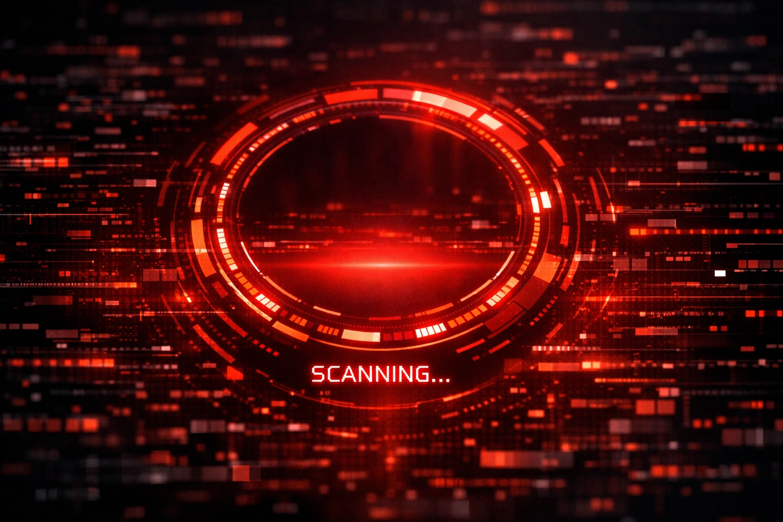 Red glowing scanner interface analyzing data fragments to audit and build AI trust signals for a website.