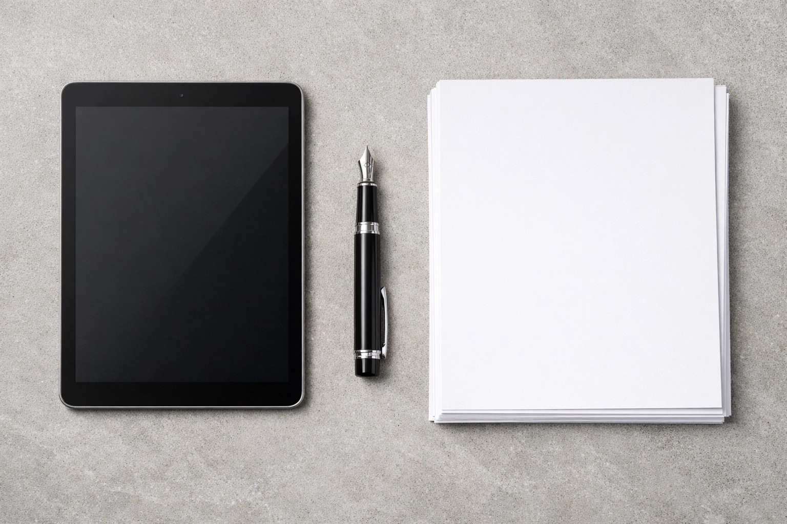 Organized minimalist workspace with tablet and pen for federal tax law and ERO compliance.