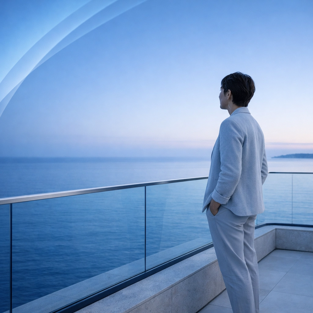 A person looking at a coastal horizon, symbolizing a fresh start and post-divorce support in Virginia Beach.
